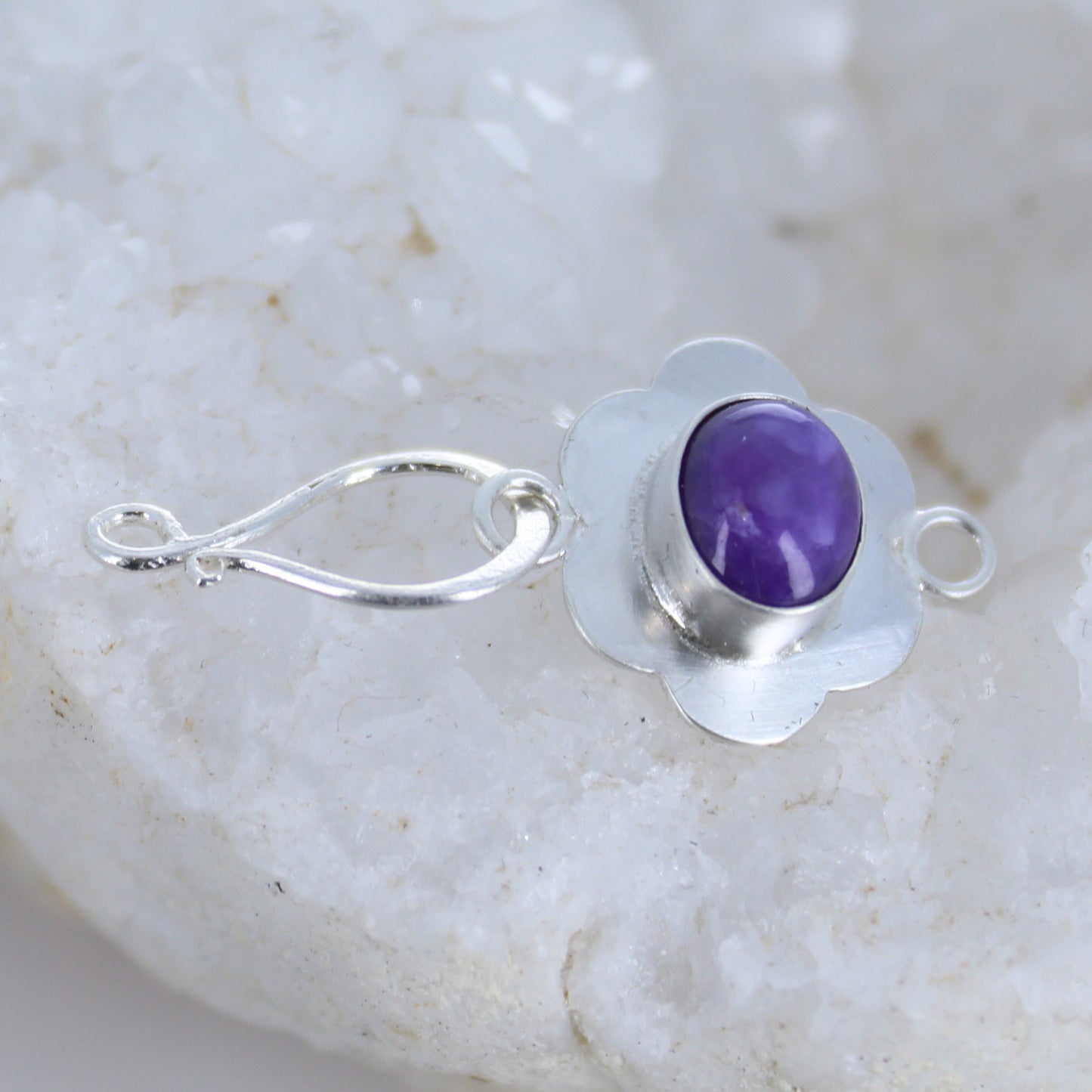 Royal Purple Sugilite Sterling Clasp Floral J Hook -NewWorldGems