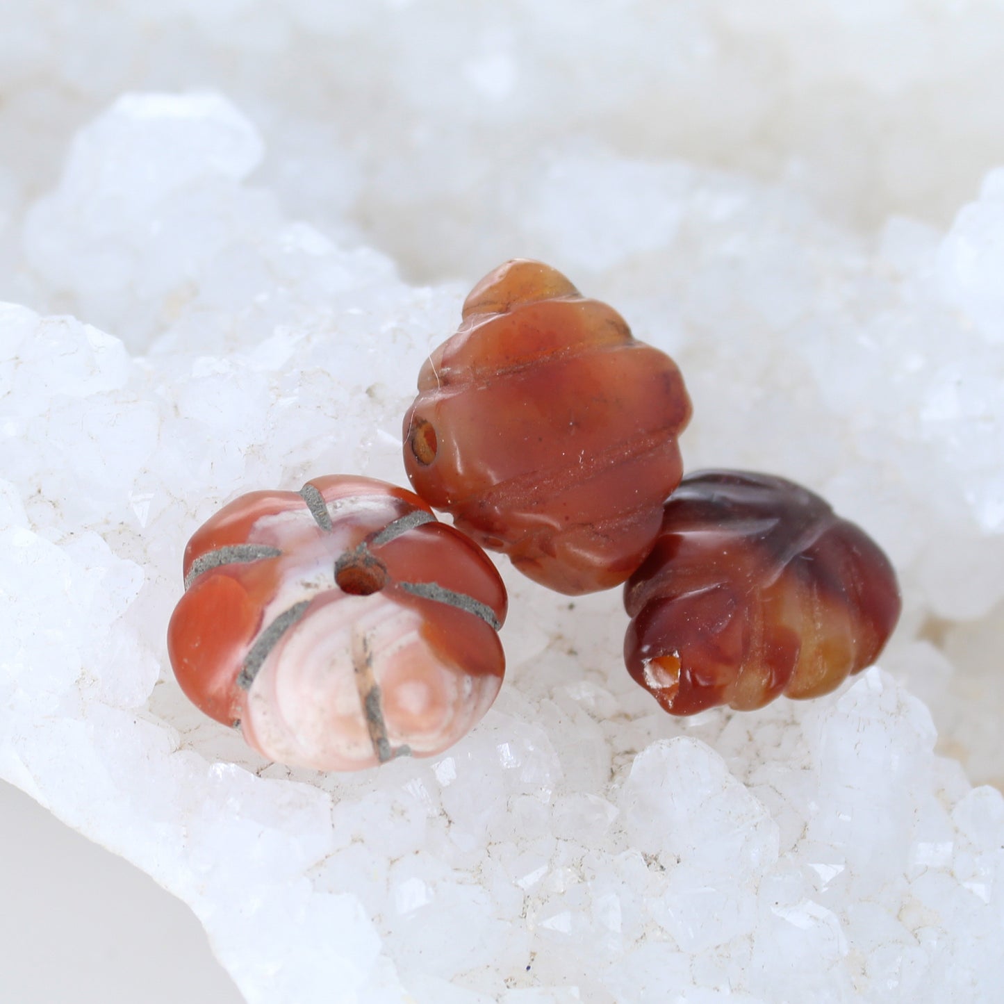 TIBETAN CARNELIAN BEAD Assortment Antique Carnelian Carved 3 Pc -NewWorldGems