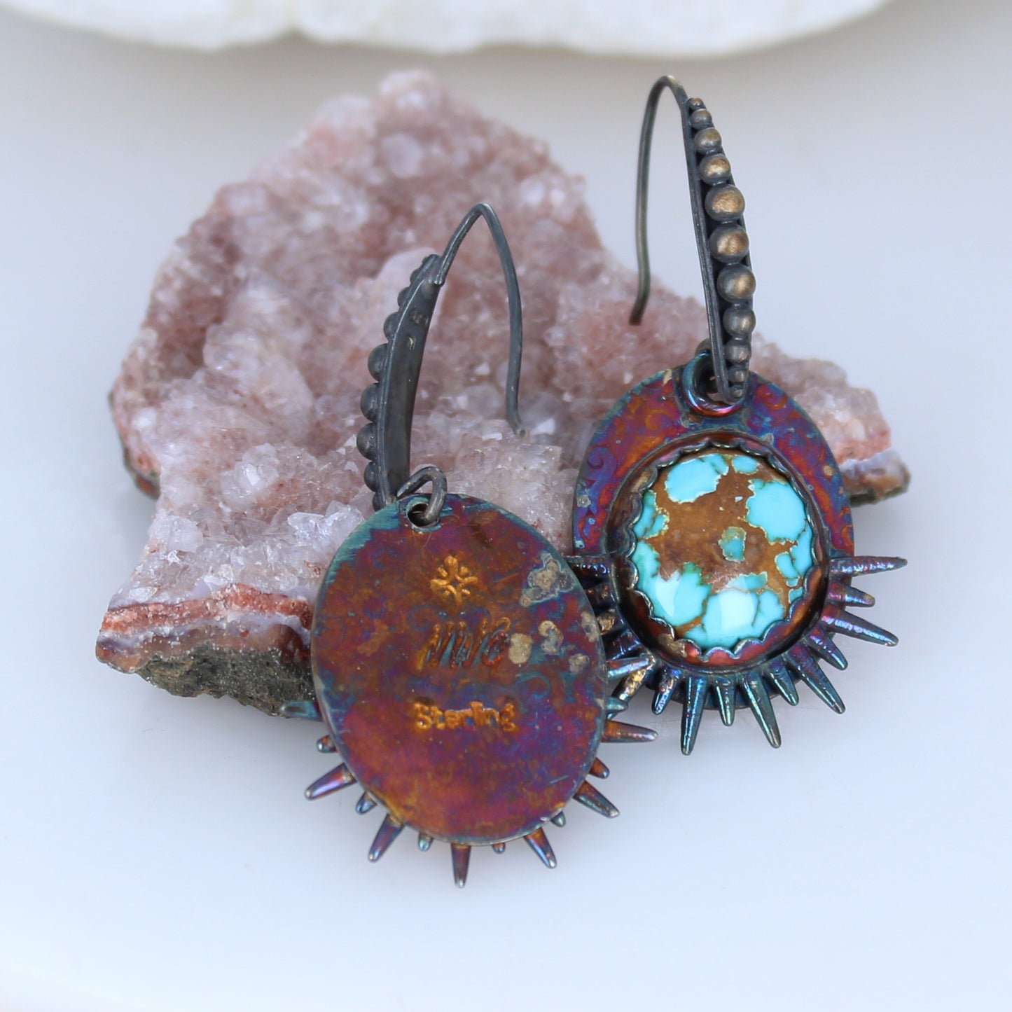 Blue Moon Turquoise Earrings Sky Blue Golden Rainbow Oxidized -NewWorldGems