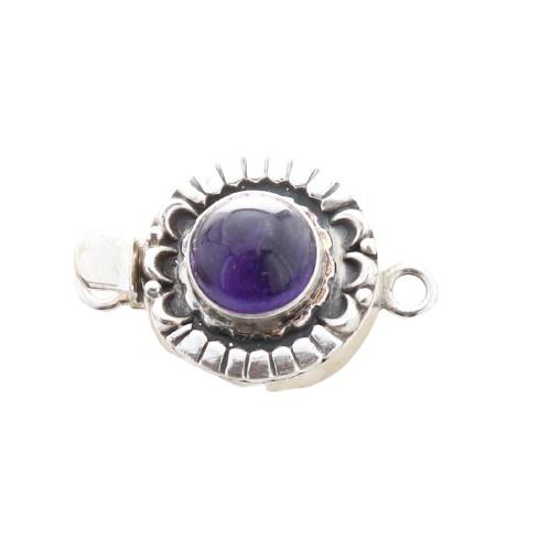 Amethyst Clasp Sterling Moon Petal Design 10Mm Round -NewWorldGems