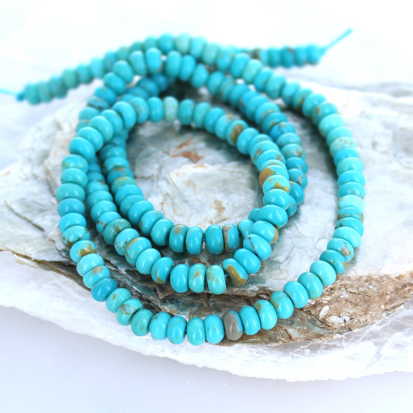Sonoran Blue Turquoise Beads Rondelles 4.5mm with Gold Matrix -NewWorldGems