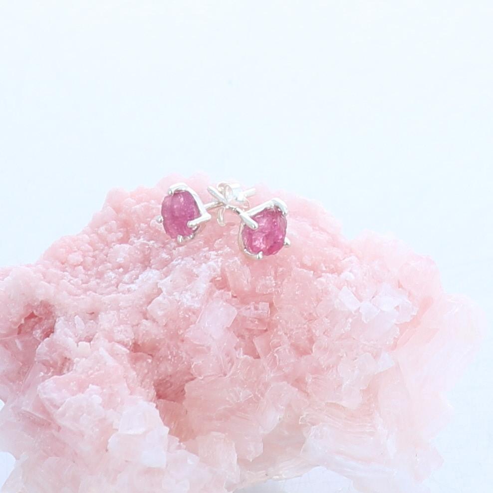 Pink Tourmaline Earrings Sterling Studs Raw Tourmaline -NewWorldGems