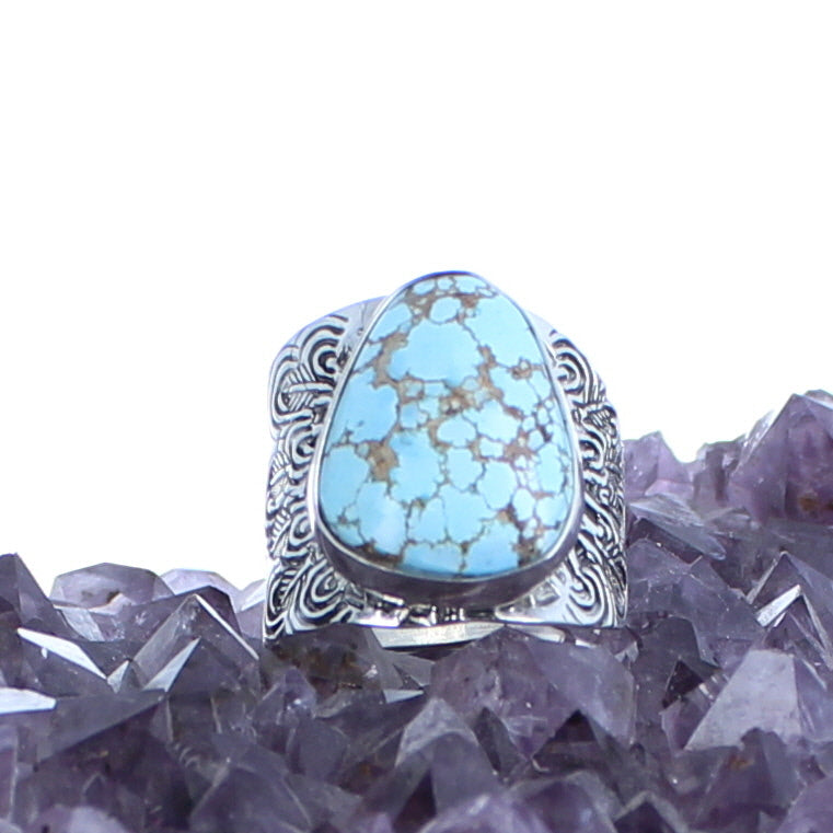 Beautiful Sierra Nevada Turquoise Patterned Sterling Silver Ring -NewWorldGems