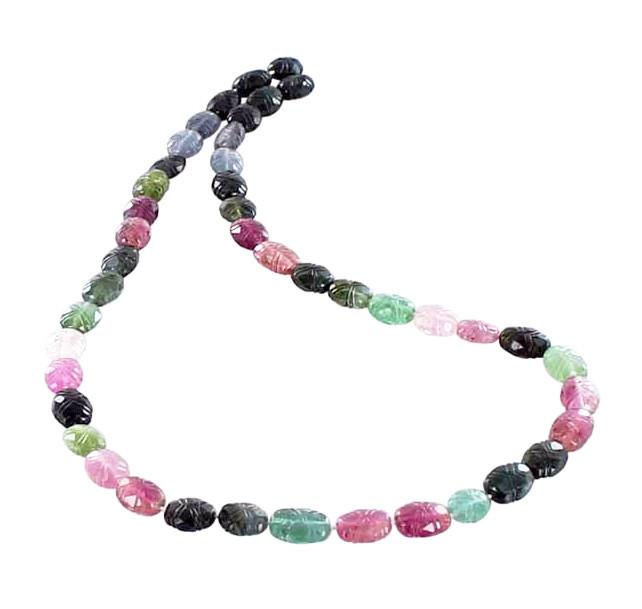 Tourmaline Beads Carved Multi Color 16" -NewWorldGems