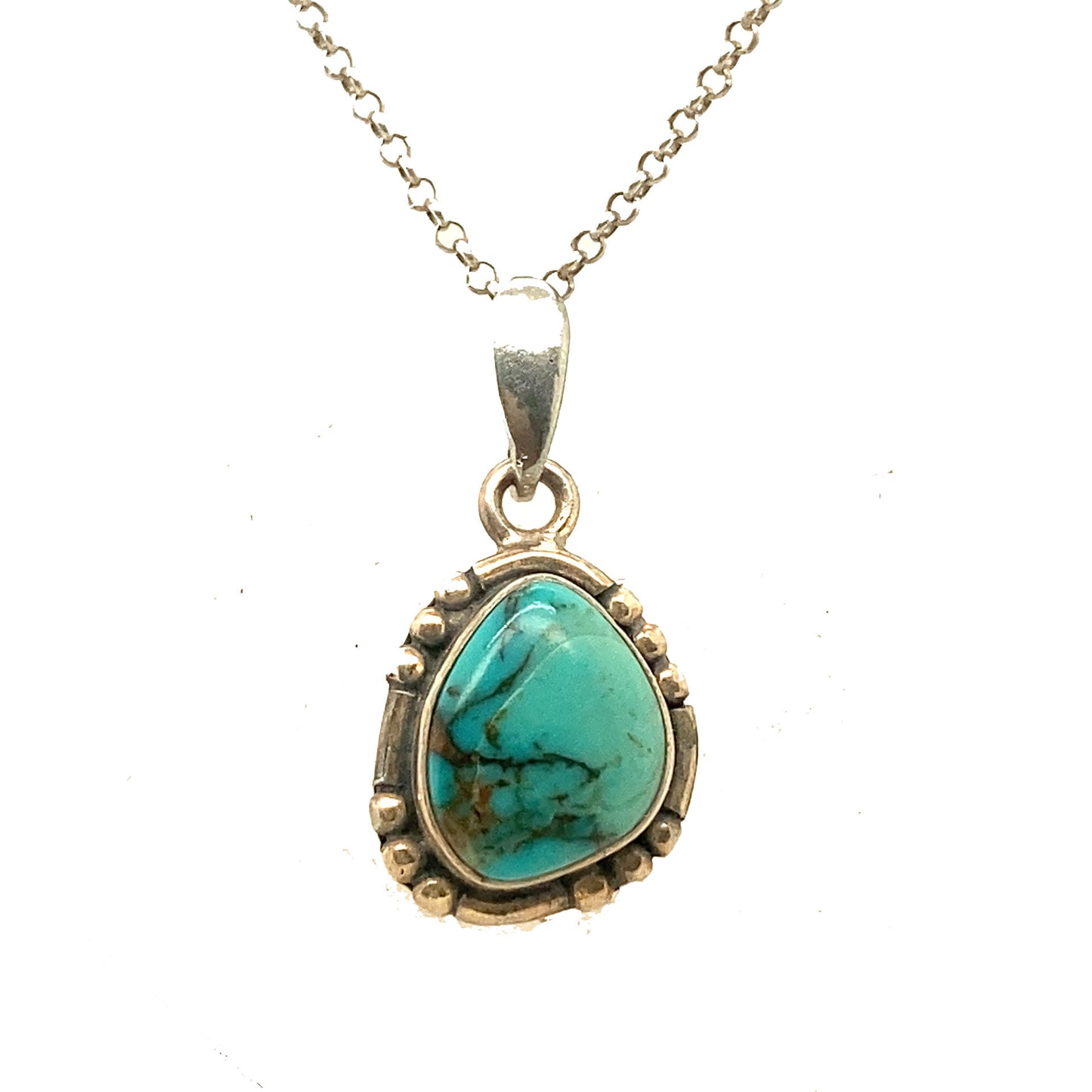 Hubei Turquoise Pendant Freeform Teal Necklace 16" -NewWorldGems