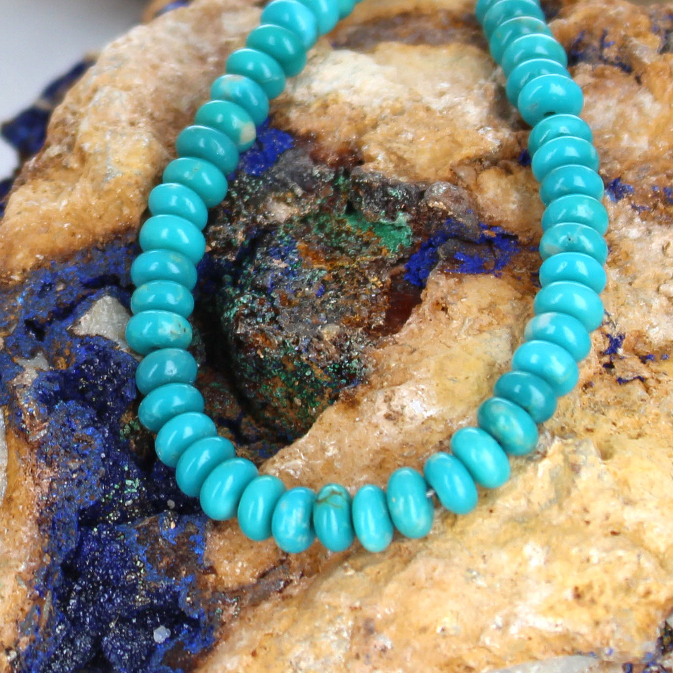 AAA FOX MINE TURQUOISE Beads Rondelles Deep Teal 5mm 5.5" -NewWorldGems