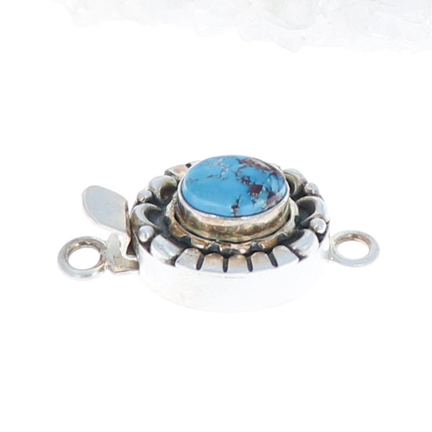 Kazakhstan Turquoise Clasp Sterling Moon Lotus 7x8.5mm -NewWorldGems