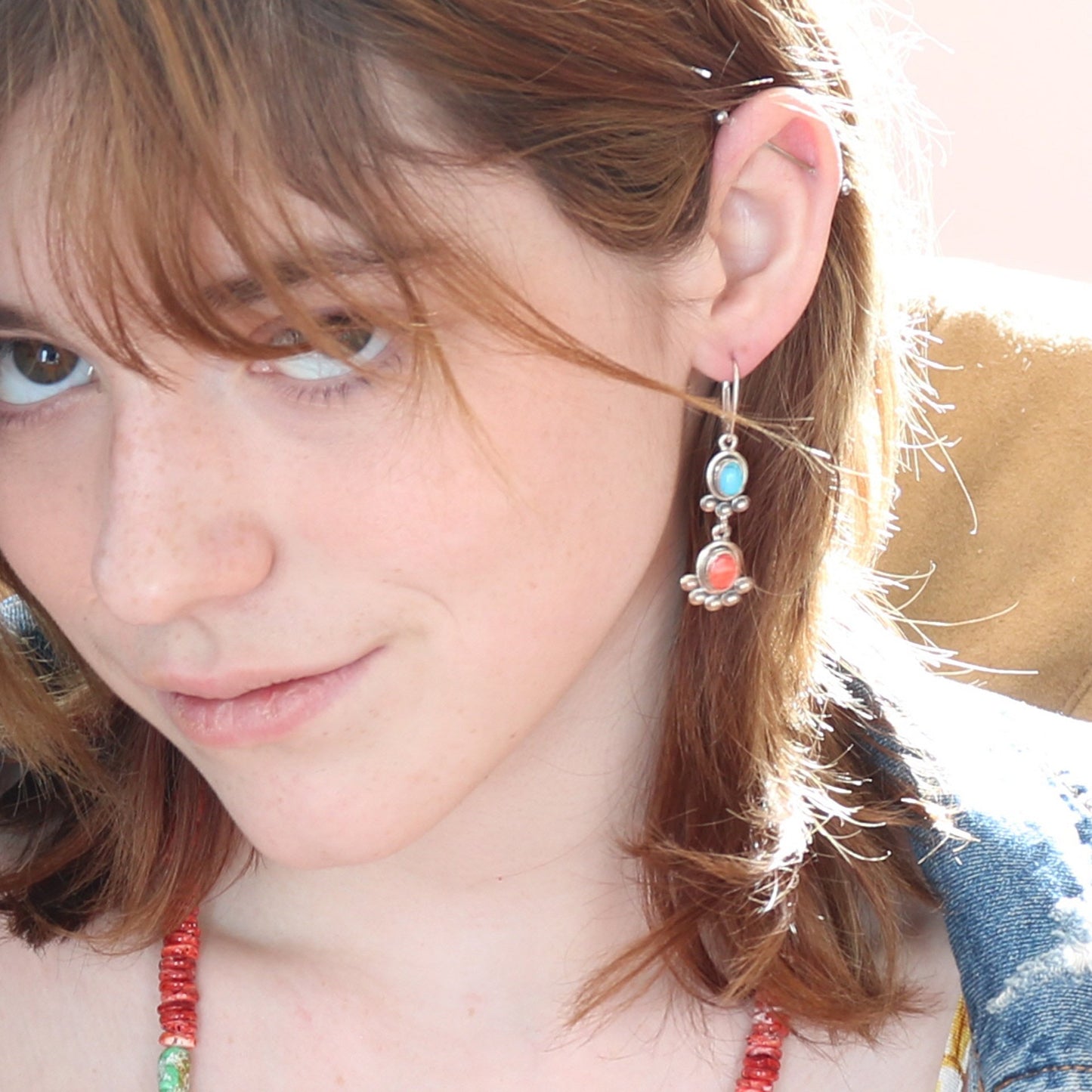 Spiny Oyster And Turquoise Earrings Frida Kahlo Inspired -NewWorldGems