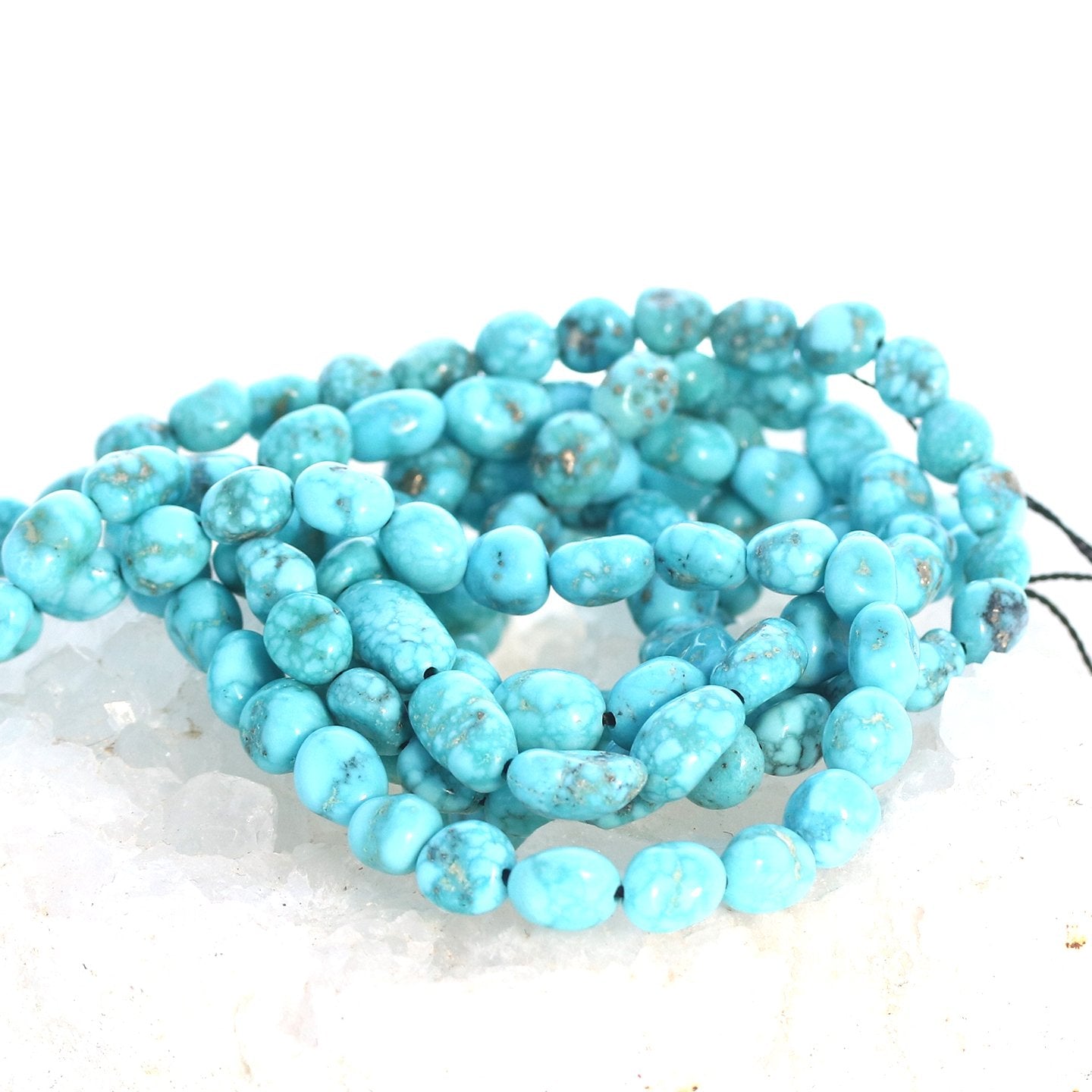 White Water {Mexican} Turquoise Beads 7x9.5mm Potato Shape 16" -NewWorldGems