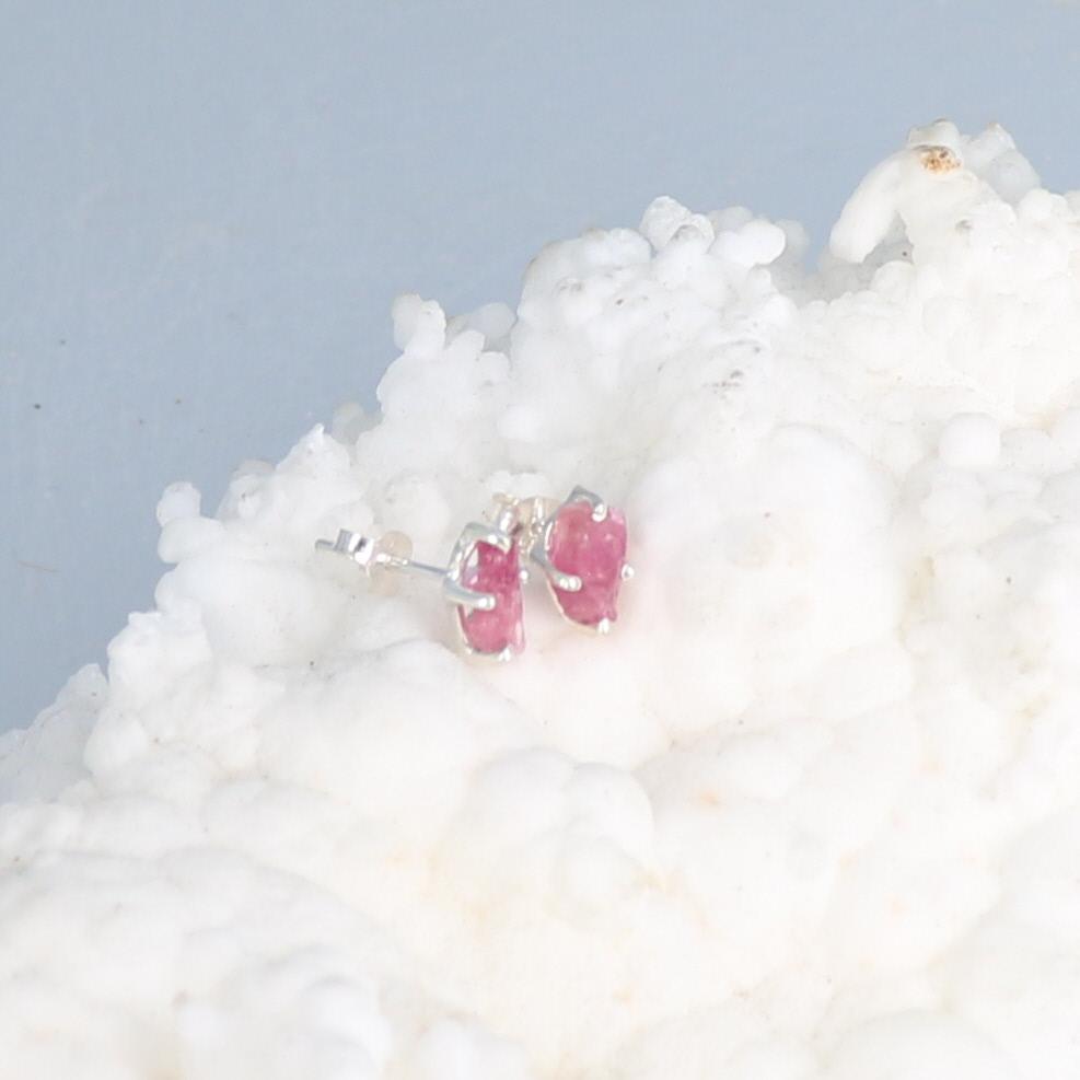 Pink Tourmaline Earrings Sterling Studs Raw Tourmaline -NewWorldGems