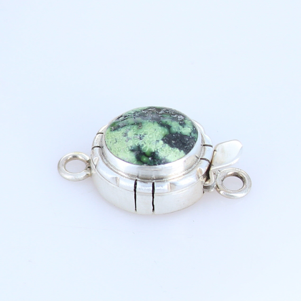 Chinese Turquoise Clasp Mint Green Oval Shape Sterling -NewWorldGems
