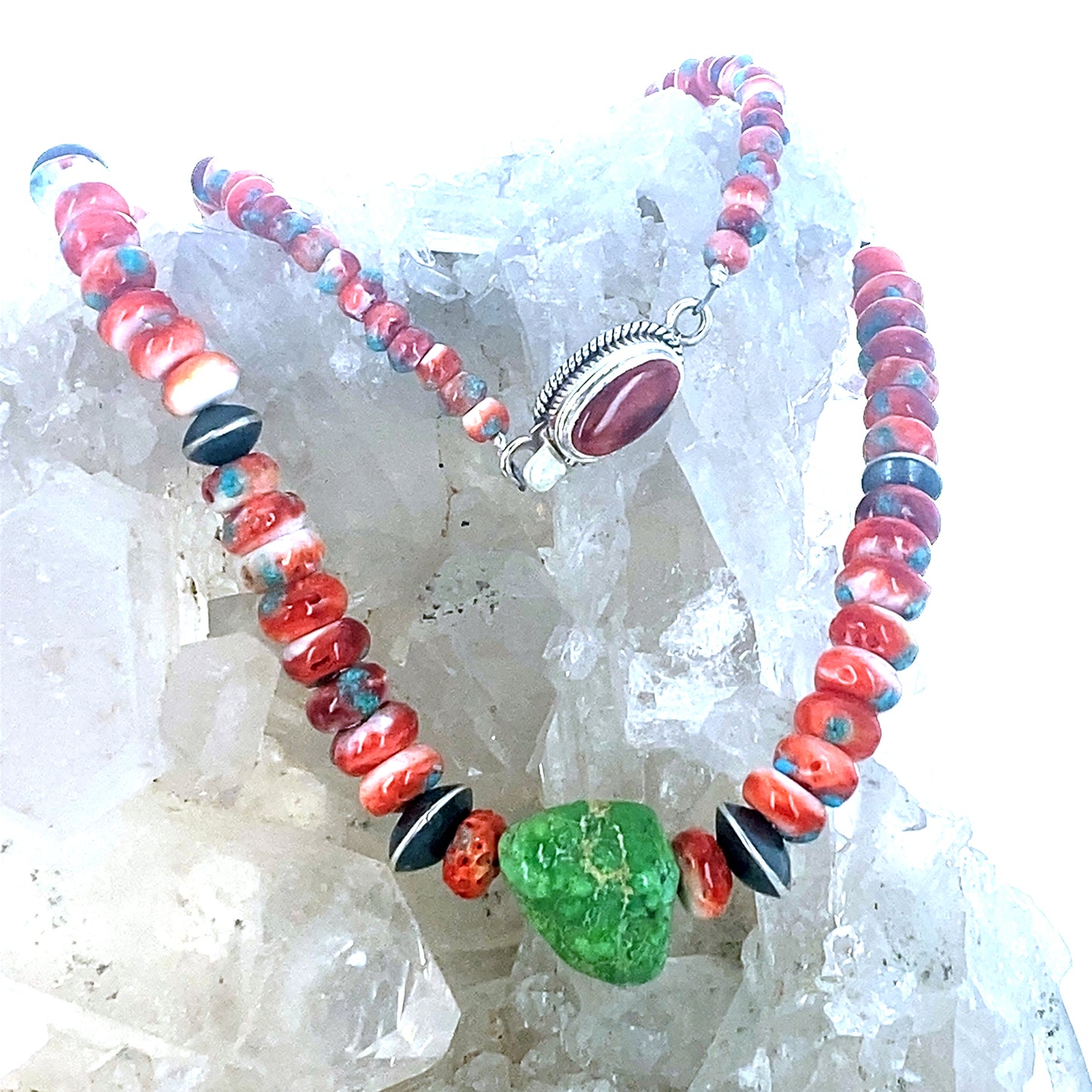 RED SPINY OYSTER Sterling Silver Necklace Southwest Style 18" -NewWorldGems