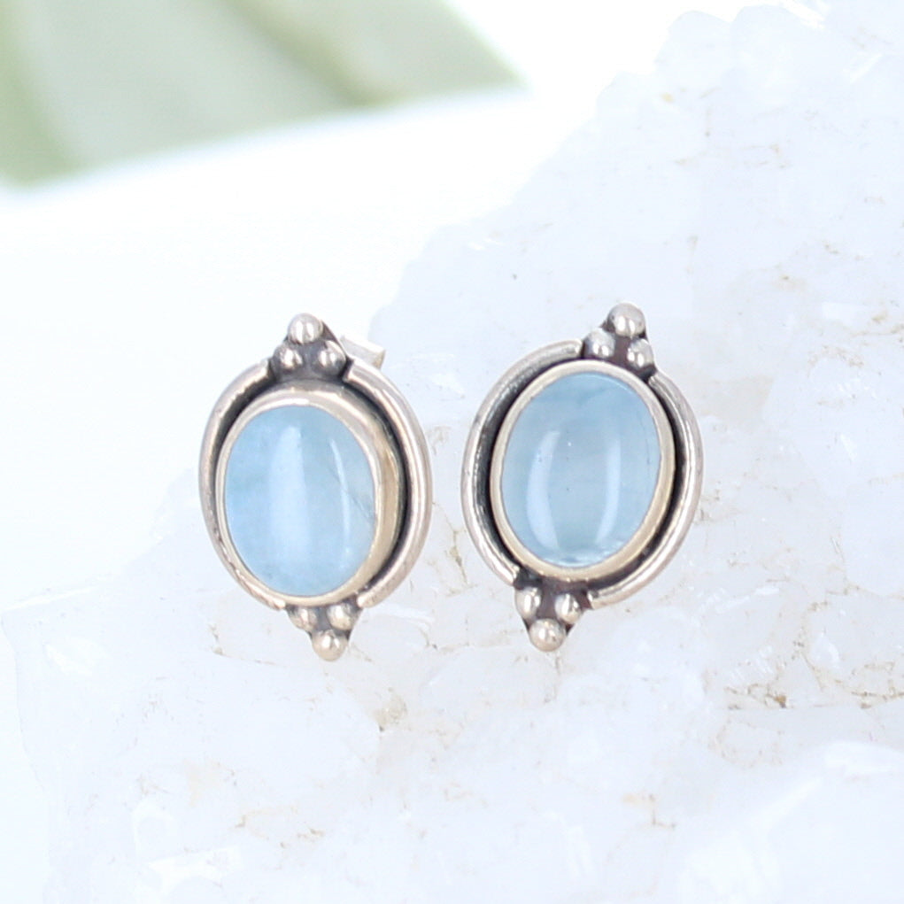 AQUAMARINE EARRINGS Sterling Posts 8x10mm Ovals -NewWorldGems