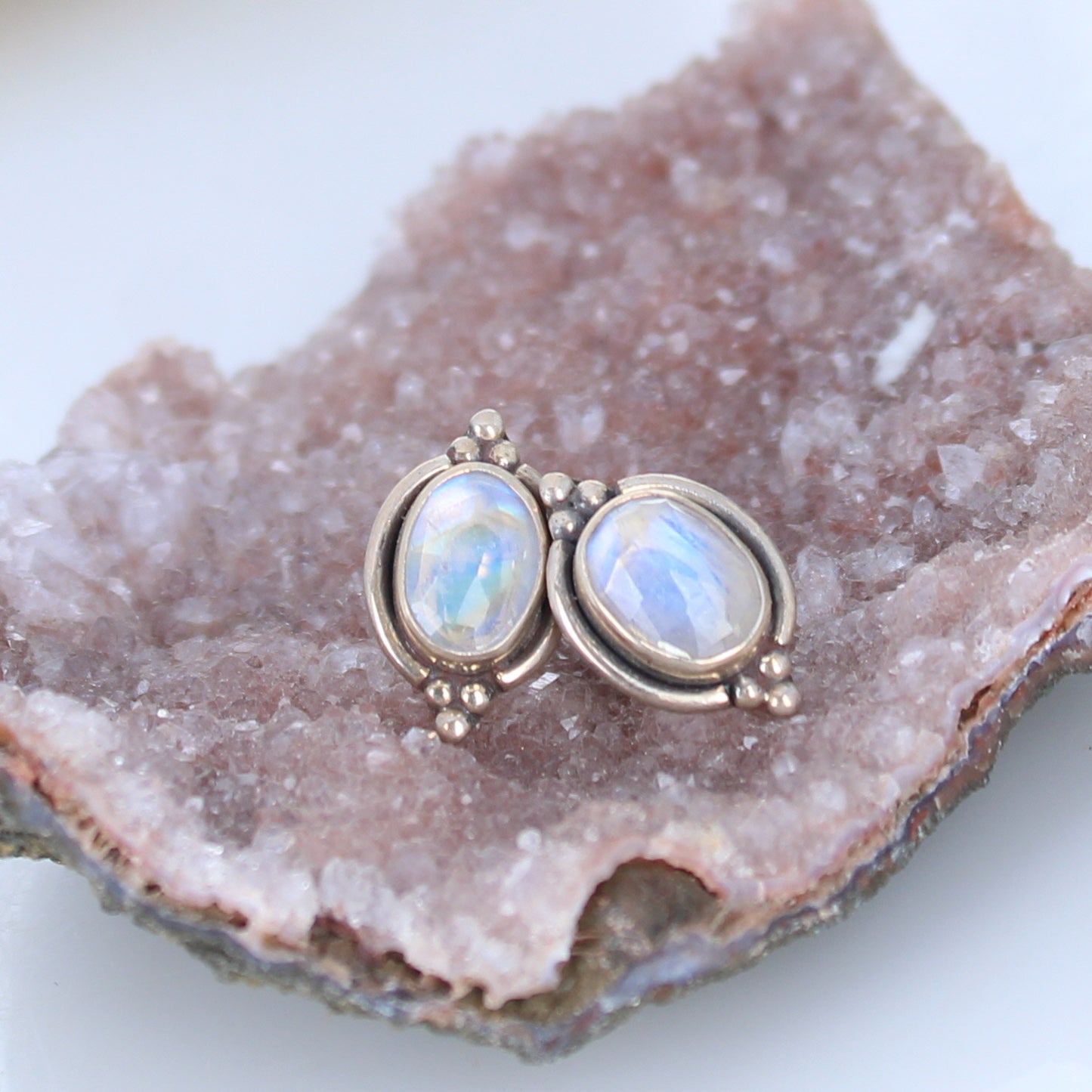 AAA Faceted RAINBOW MOONSTONE Earrings Posts Sterling -NewWorldGems