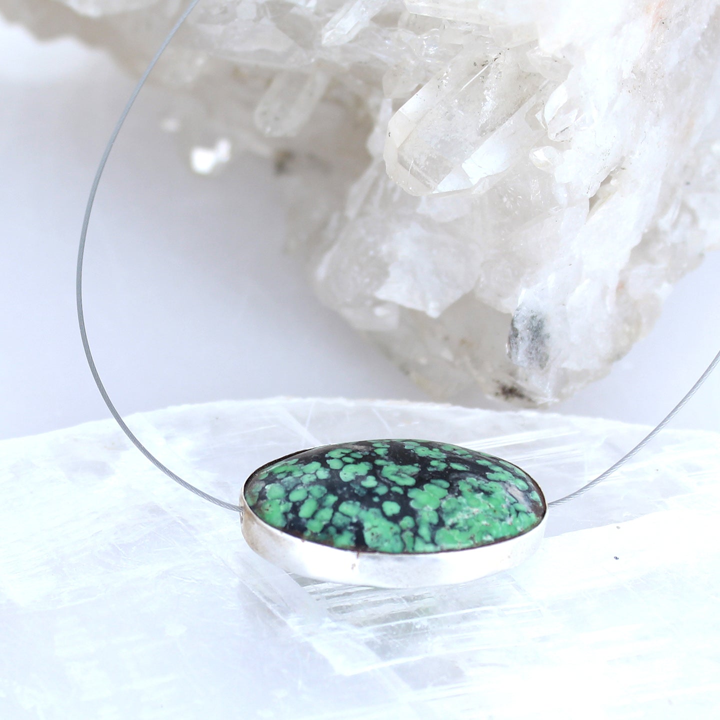 Sterling Silver Rimmed Lime Green Hubei Turquoise Centerpiece Bead #2 -NewWorldGems