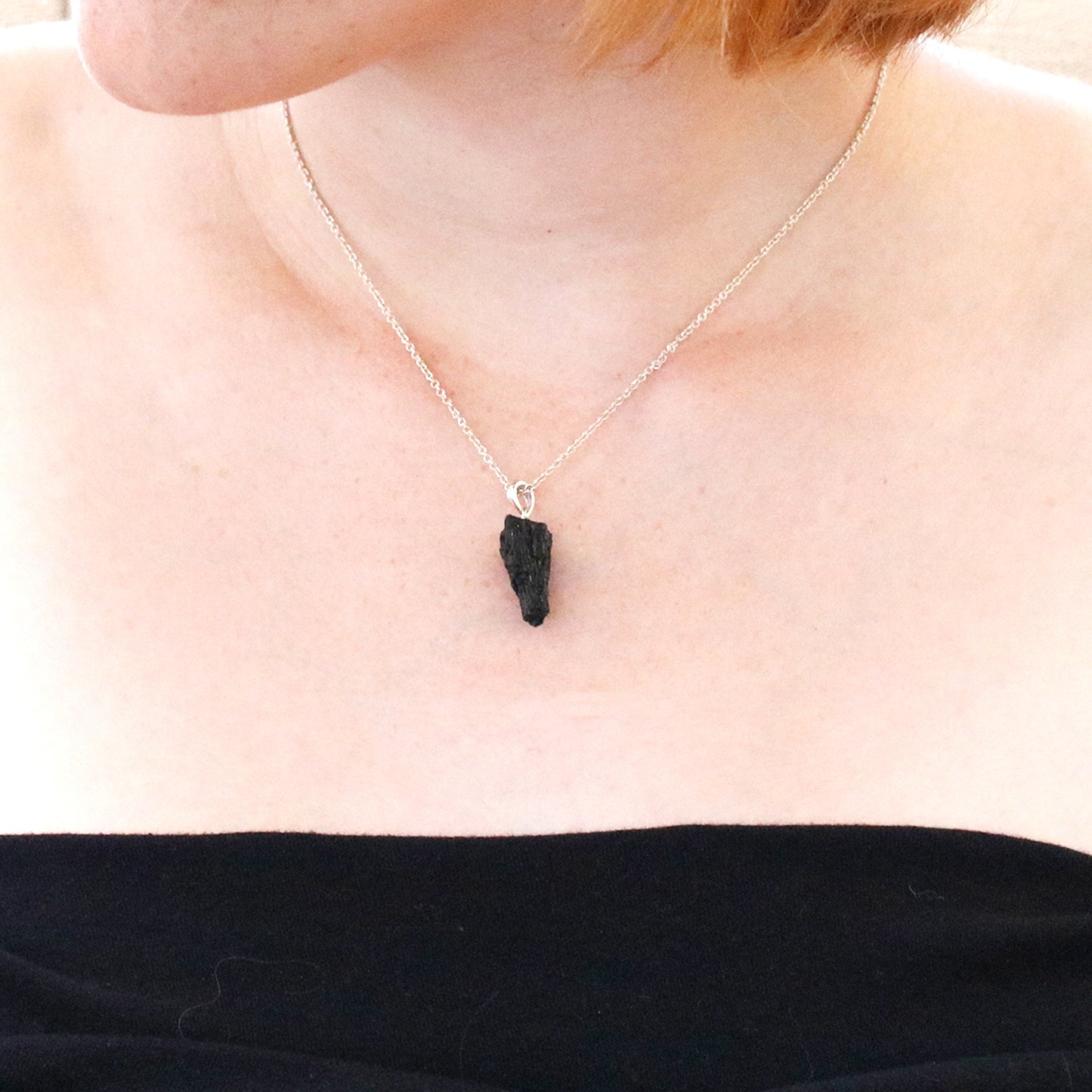 BLACK TOURMALINE Pendant Sterling Necklace 16" -NewWorldGems