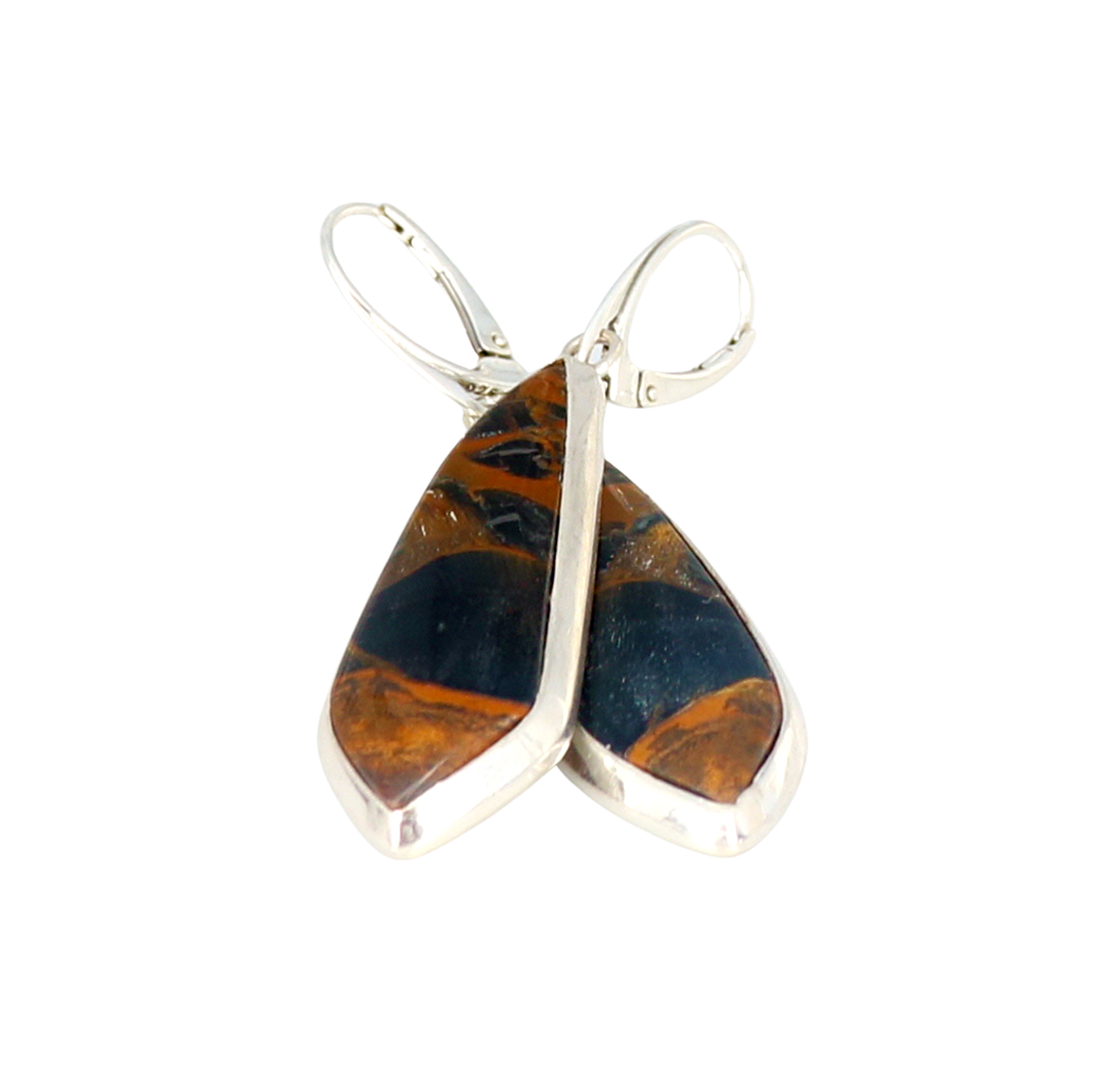 Dramatic Blue and Golden Tigereye Sterling Silver Earrings -NewWorldGems