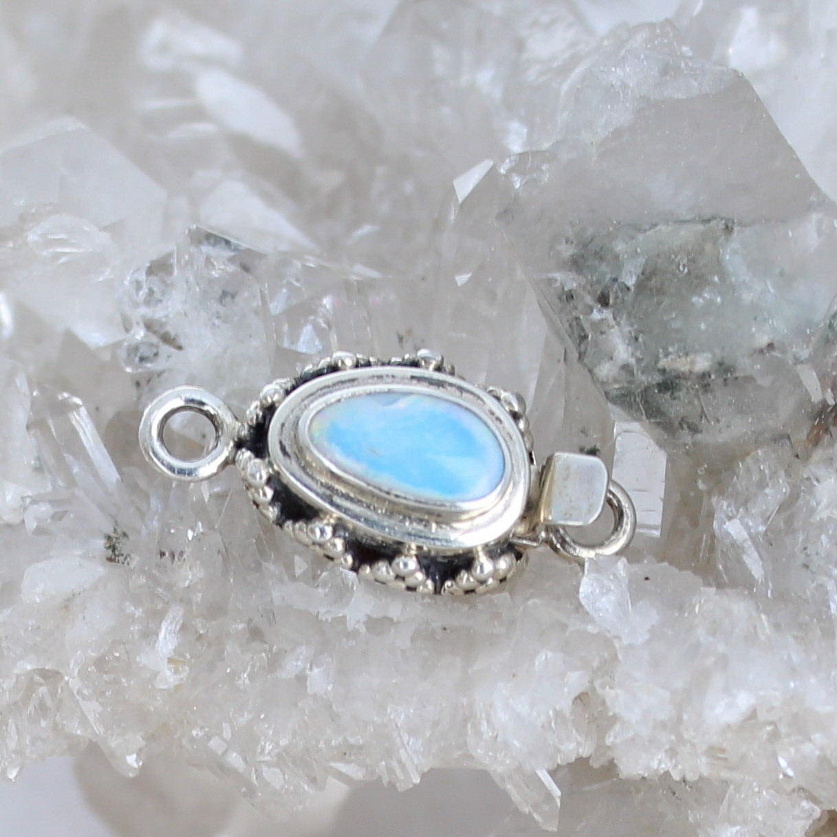 Blue Lavender Australian Lightning Ridge Opal Clasp Sterling 7x11mm -NewWorldGems