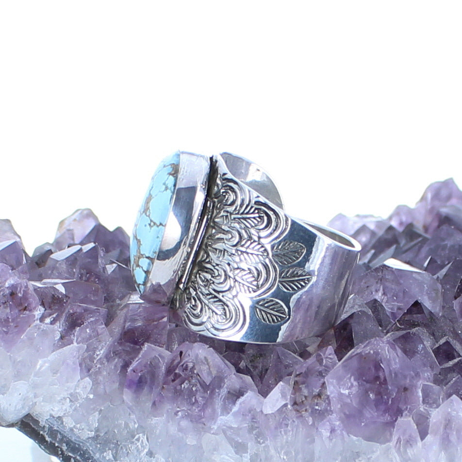 Beautiful Sierra Nevada Turquoise Patterned Sterling Silver Ring -NewWorldGems