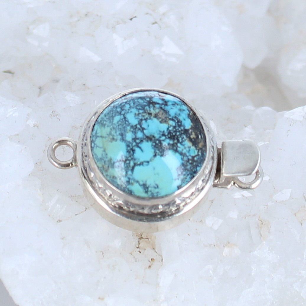 Hubei Turquoise Clasp Sterling Sky Blue Matrix Round -NewWorldGems