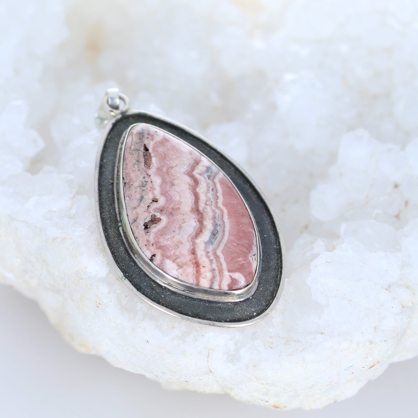 Sterling Rhodochrosite Pendant Free Form Shape -NewWorldGems