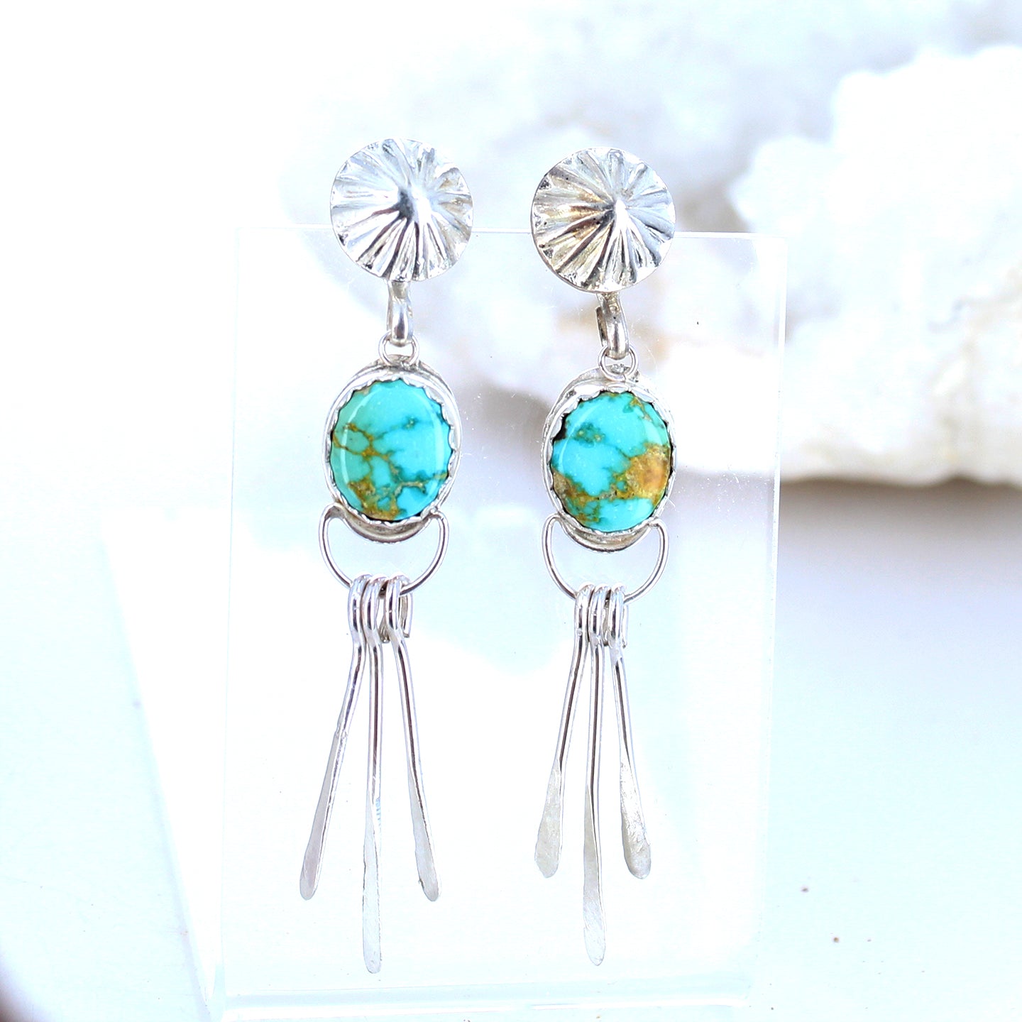 AAA Sonoran Mountain Turquoise Moon Earrings Dangles Southwest Oval Posts -NewWorldGems