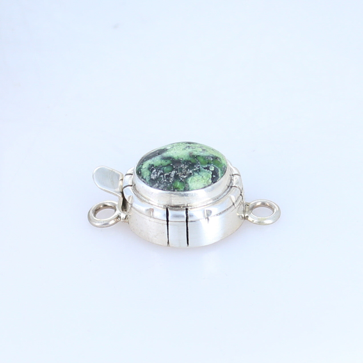 Chinese Turquoise Clasp Mint Green Oval Shape Sterling -NewWorldGems