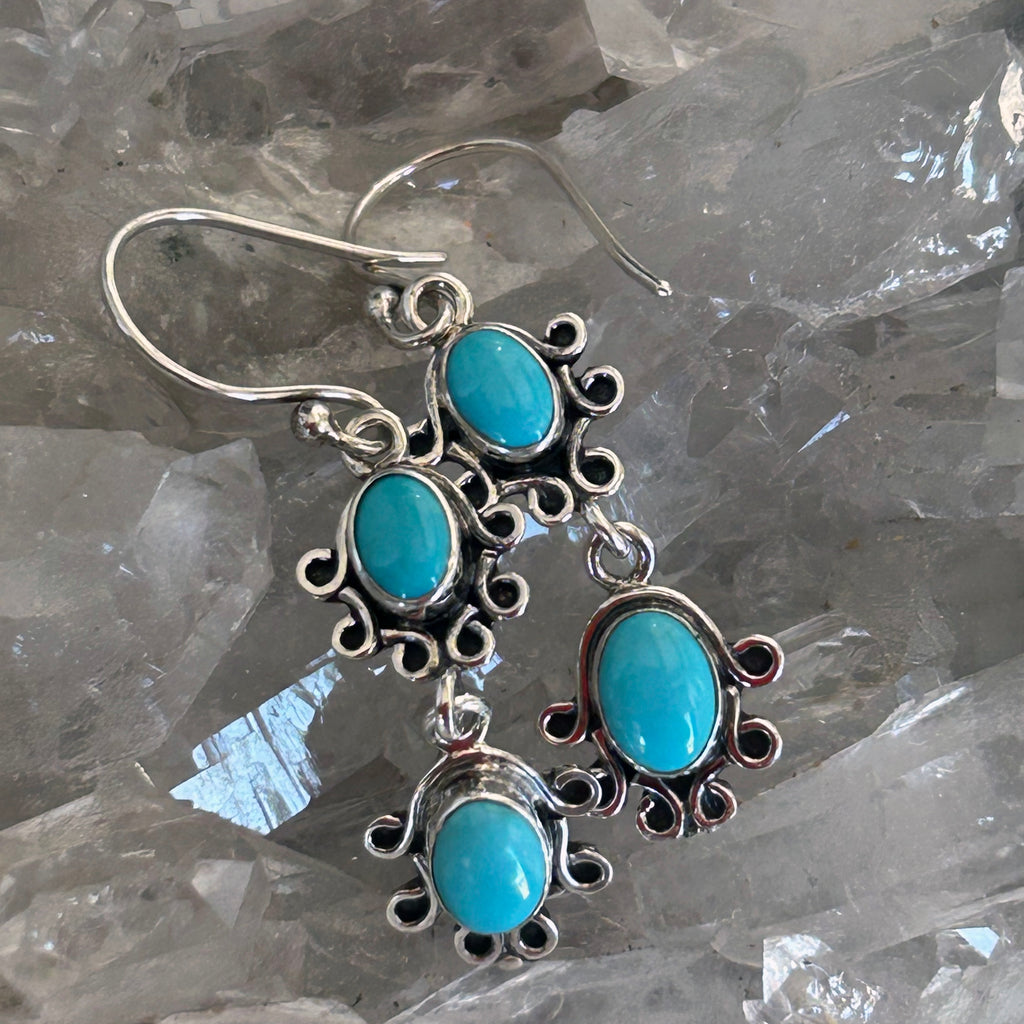 AAA Sleeping Beauty Turquoise Earrings Sterling 2 Stone Wire Design