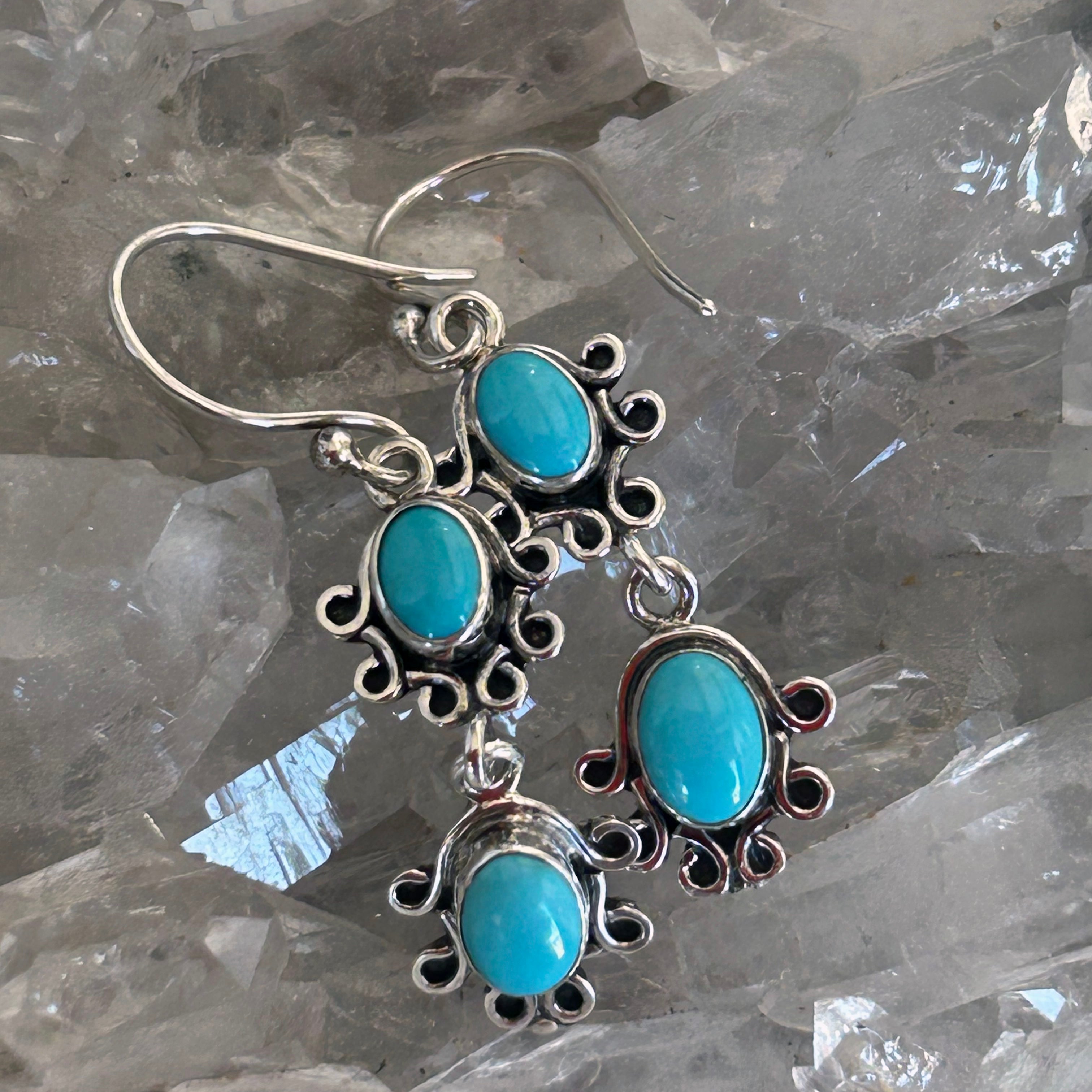 AAA Sleeping Beauty Turquoise Earrings Sterling 2 Stone Wire Design
