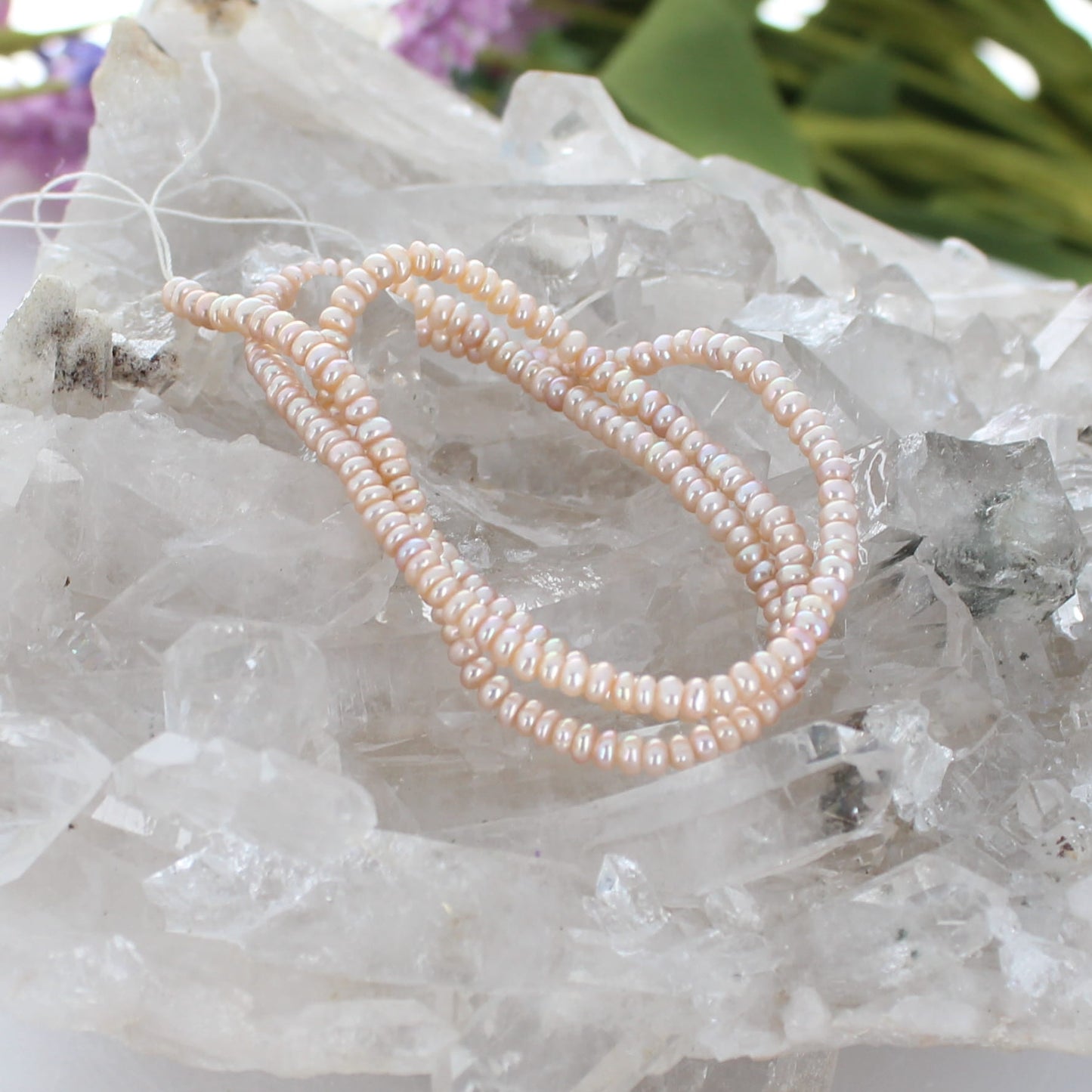 Beautiful 3mm Pink Cream Rondelle Pearls 15"