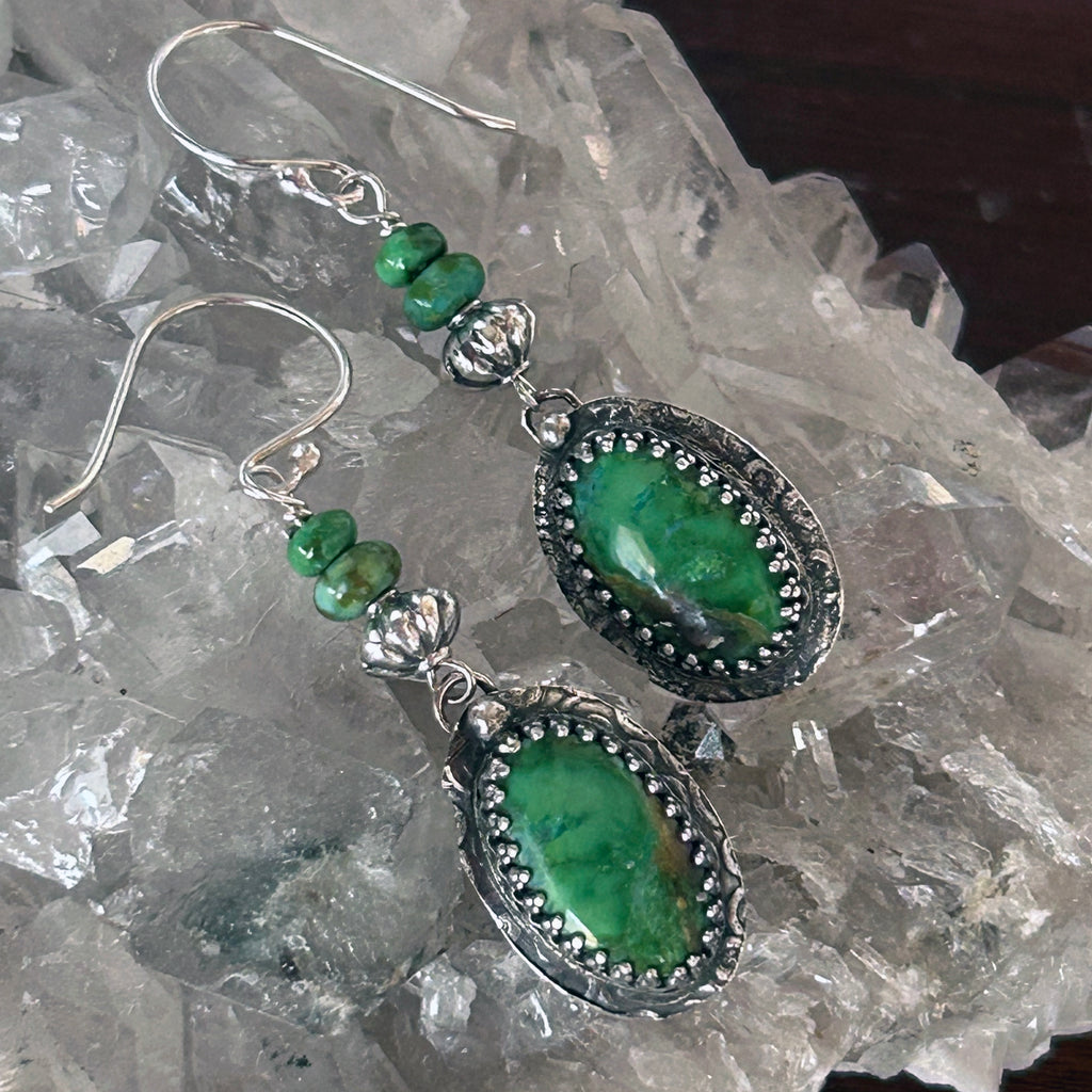 AAA Sonoran Gold Turquoise Earrings 3 Stone Boho Southwest Style