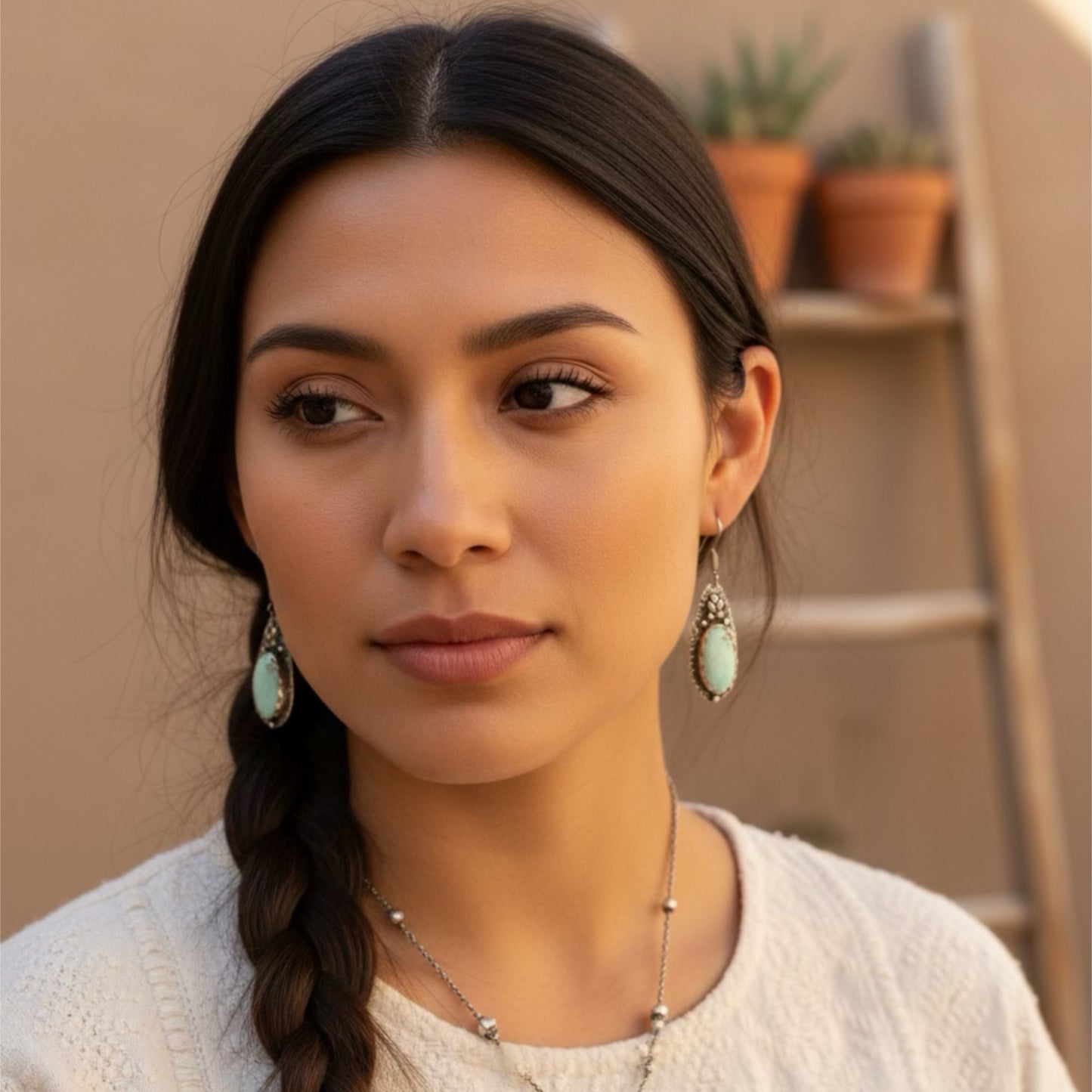 Ethereal Rare DRY CREEK Turquoise Earrings Sterling Oval Drops