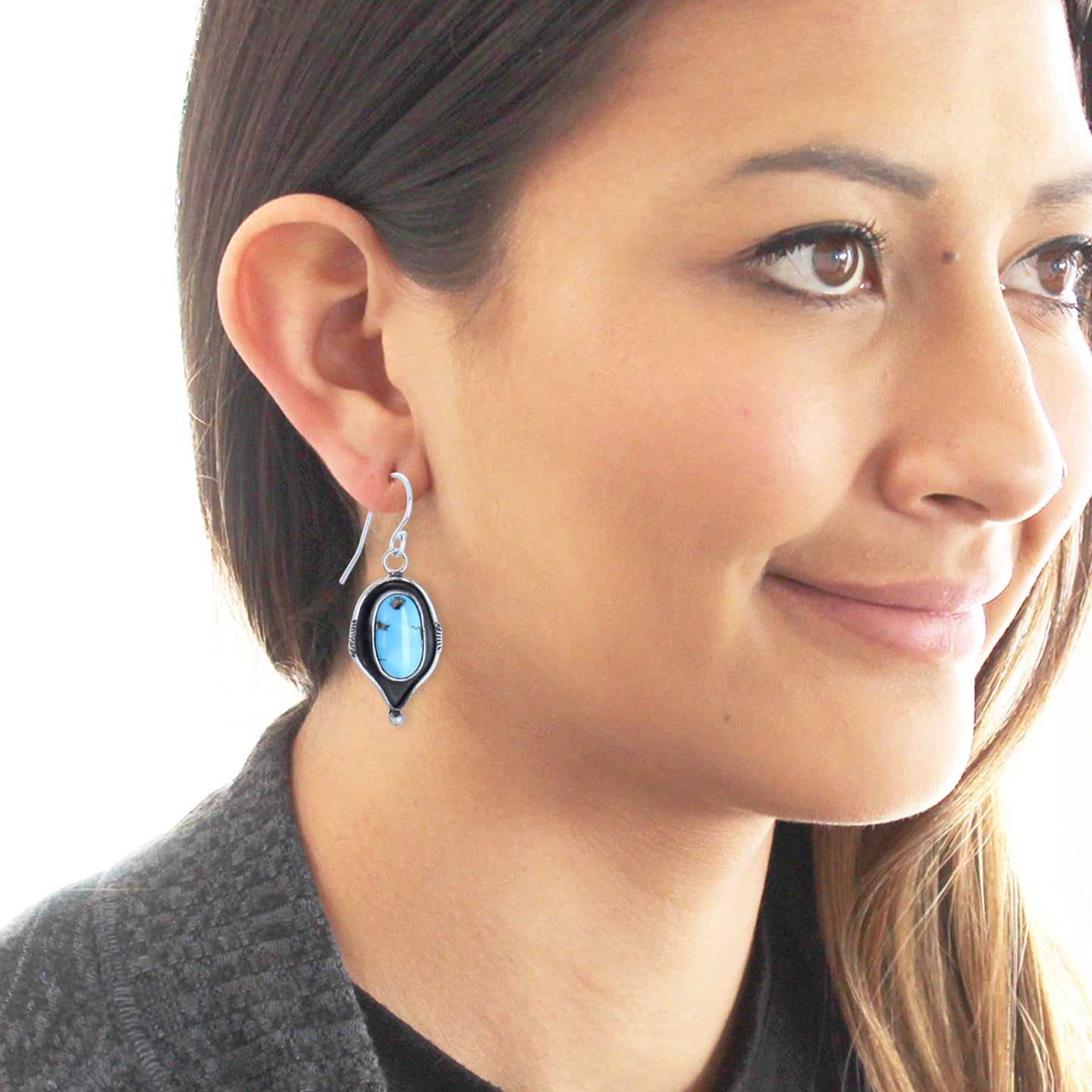 Kazkhastan Turquoise Stamped Earrings Southwest Ethereal Blue -NewWorldGems
