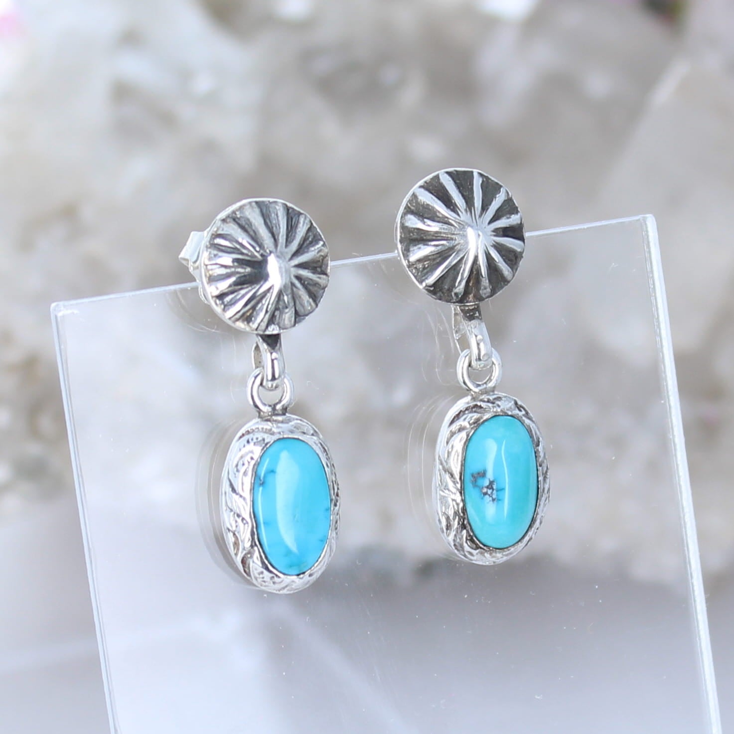BEAUTIFUL KINGMAN TURQUOISE Earrings Sterling Rustic Boho Chic