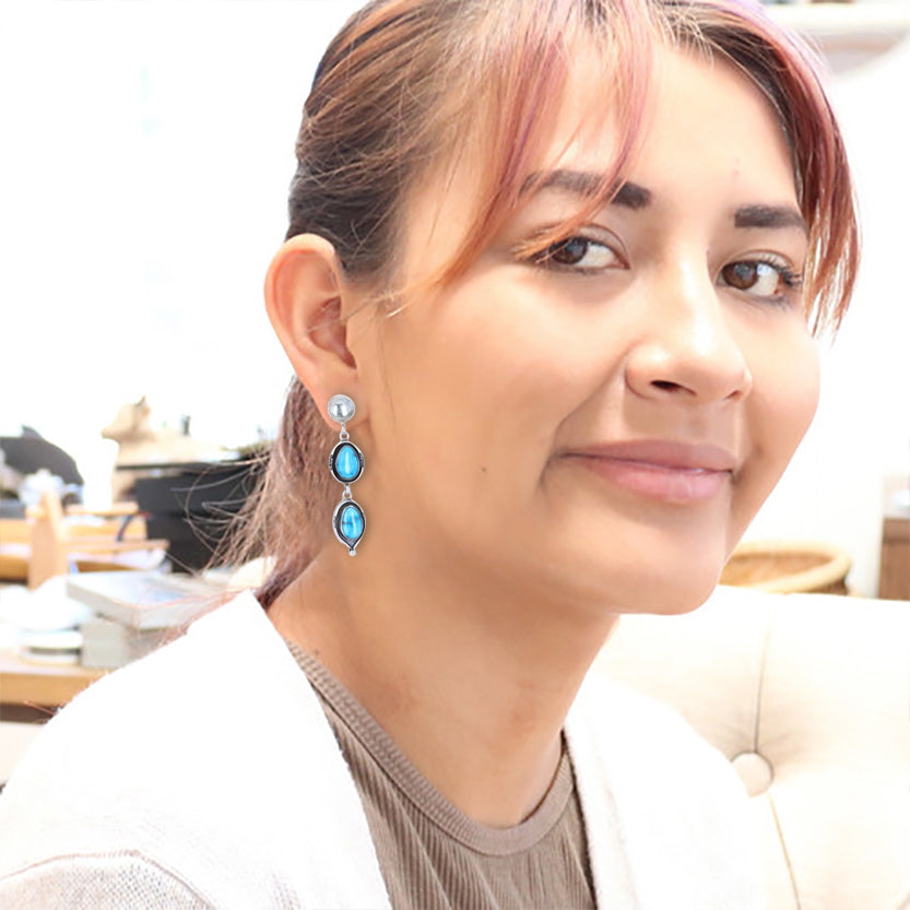 Sonoran Rose Turquoise Earrings 2 Stone Domed Post