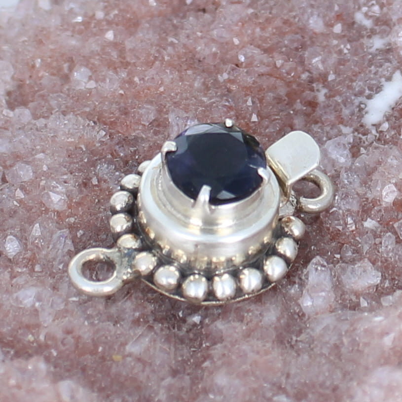 Dark Midnight Blue Iolite Clasp Faceted Round 9mm Sterling -NewWorldGems