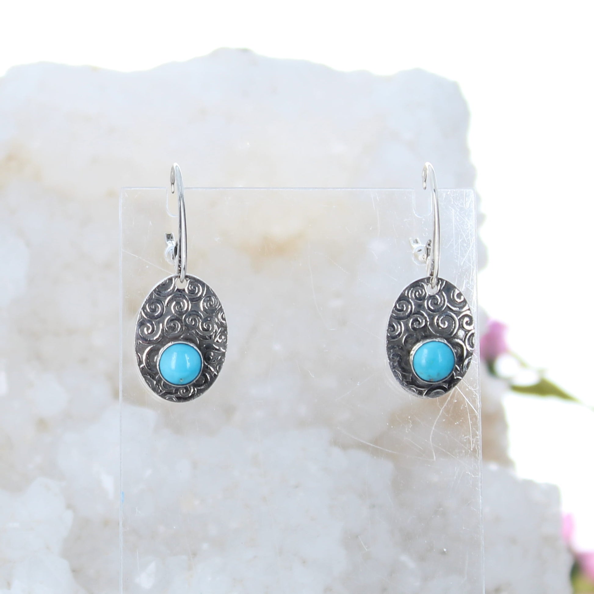 Sonoran Rose Turquoise Earrings Sterling Spiral Design -NewWorldGems