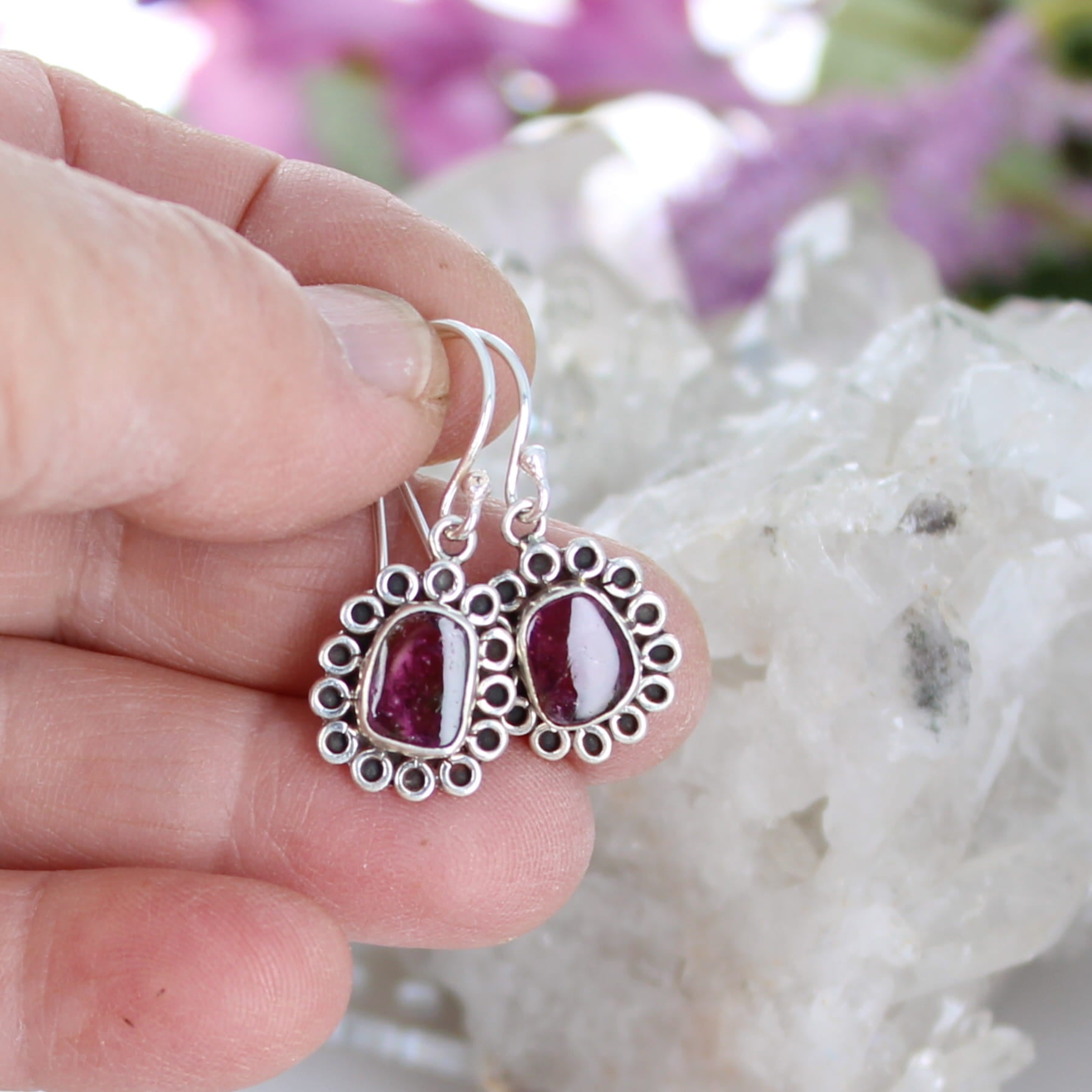 AAA Pink Tourmaline Daisy Earrings Sterling Silver French Ear Wires NewWorldGems