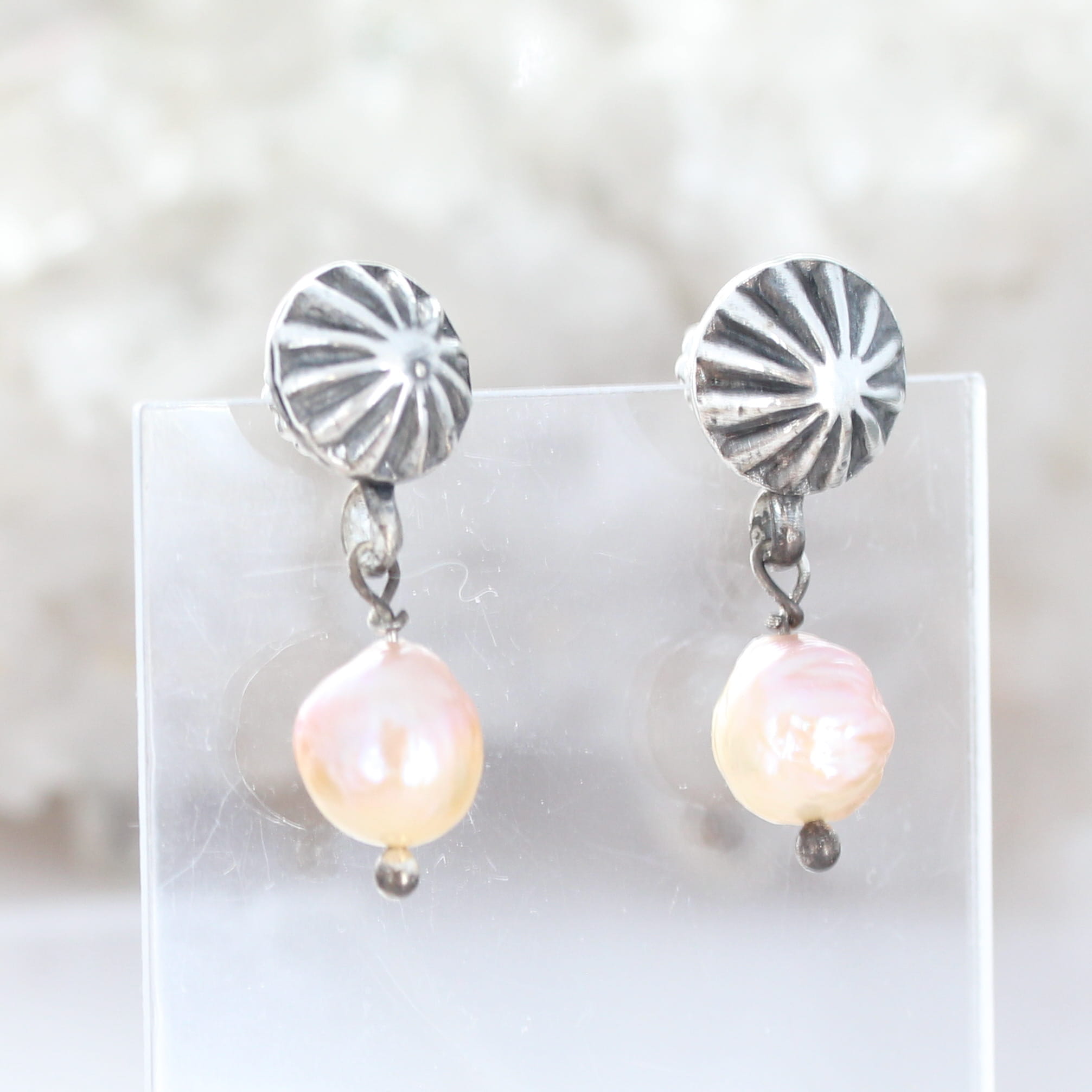 Baroque 11mm Pearl Earrings Sunburst Posts Southwestern Elegance