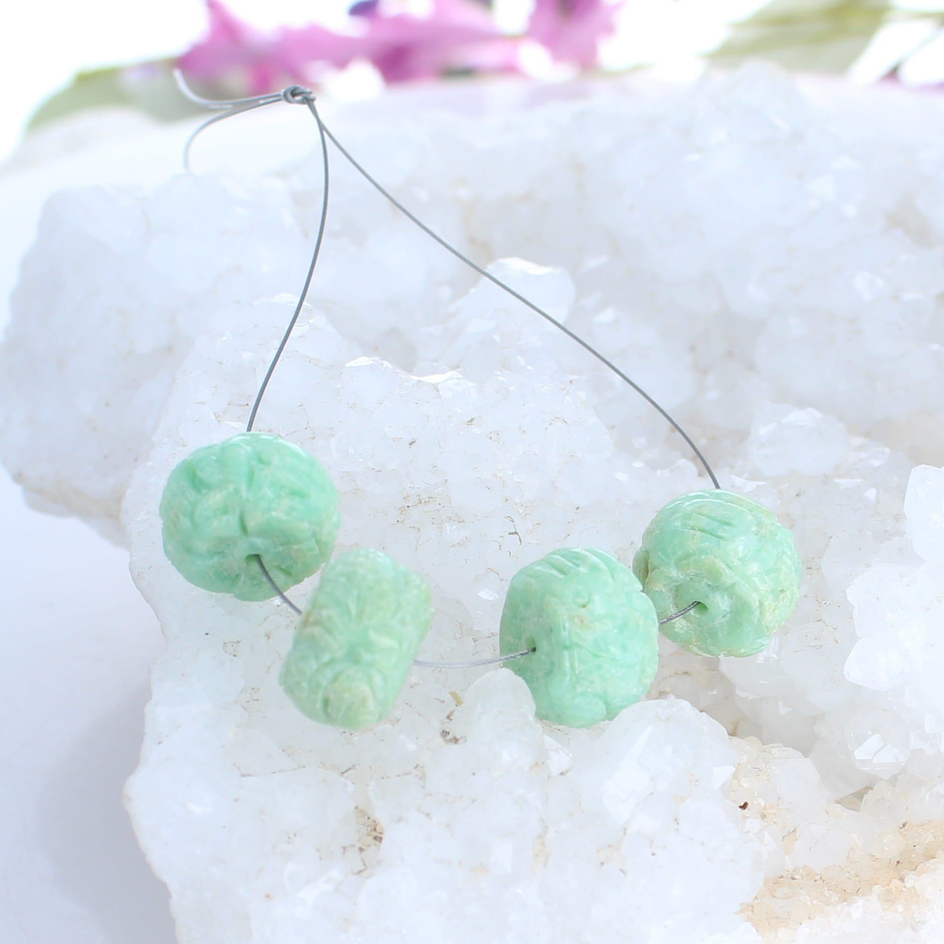 Mint Green Chrysocolla Carved Dragon Beads 4 Pieces -NewWorldGems