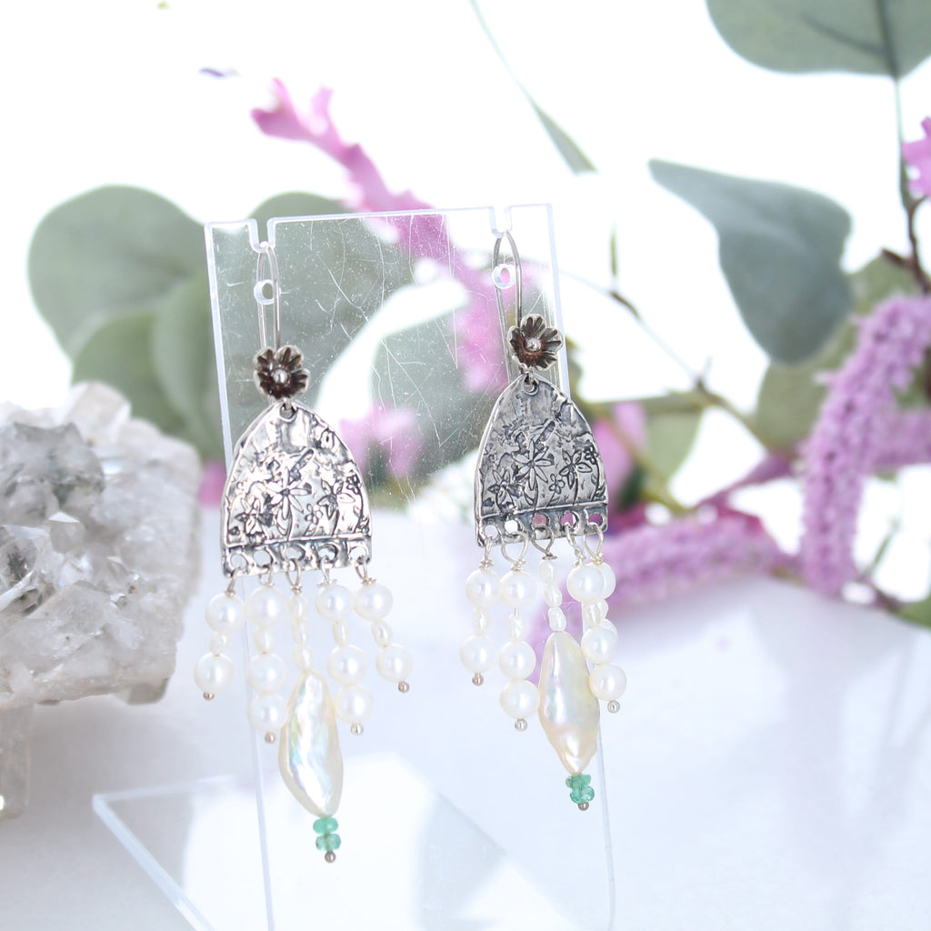 Cream Pearl Wedding Earrings Sterling Cathedral Dangles