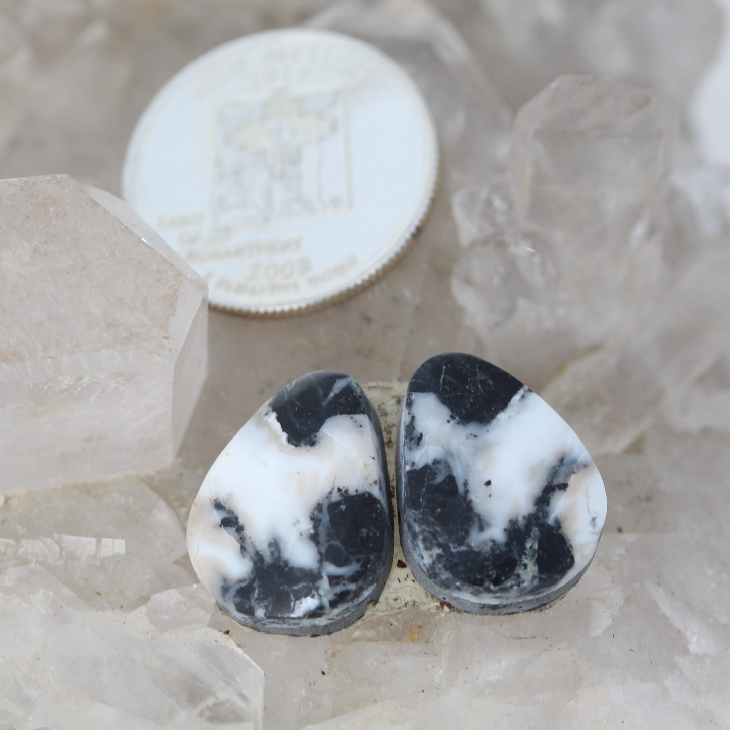 Dramatic Rare White Buffalo Turquoise Cabochon Pair Components 19.5x15mm