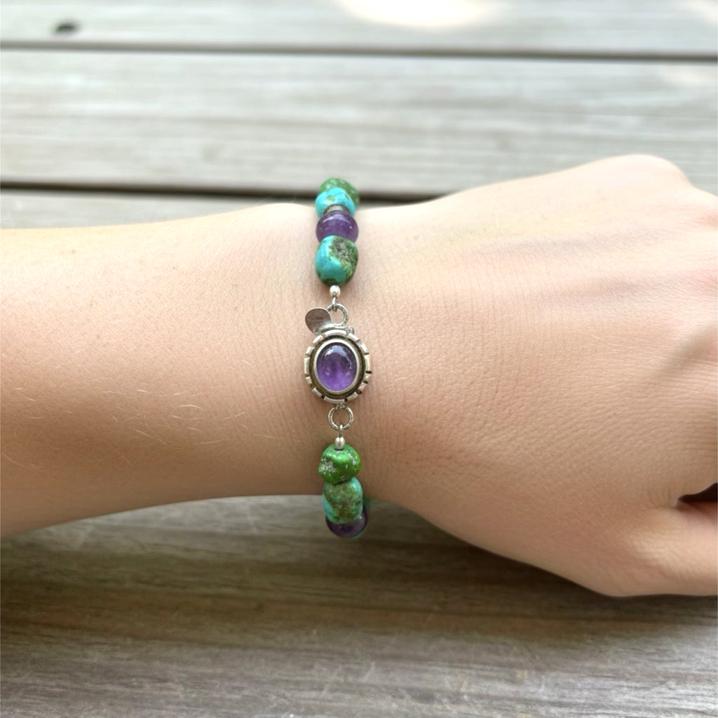 Sugilite and Sonoran Gold Turquoise Bracelet Sterling Silver Multi Stone