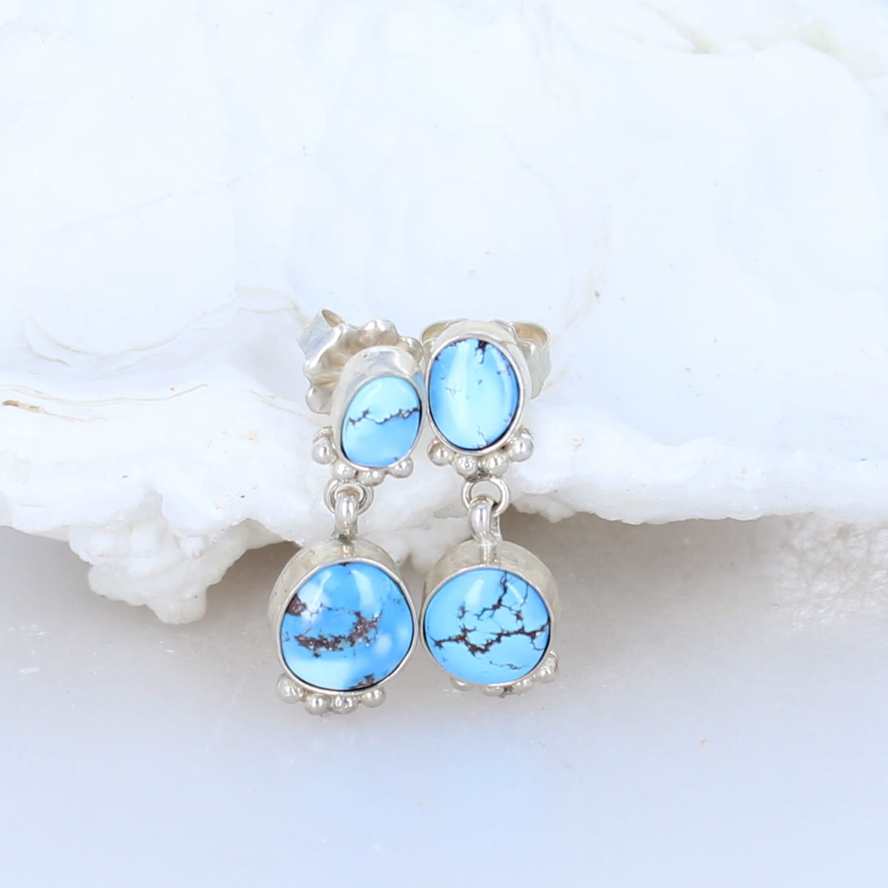 KAZAKHSTAN TURQUOISE 2 Stone Earrings Sterling Silver -NewWorldGems