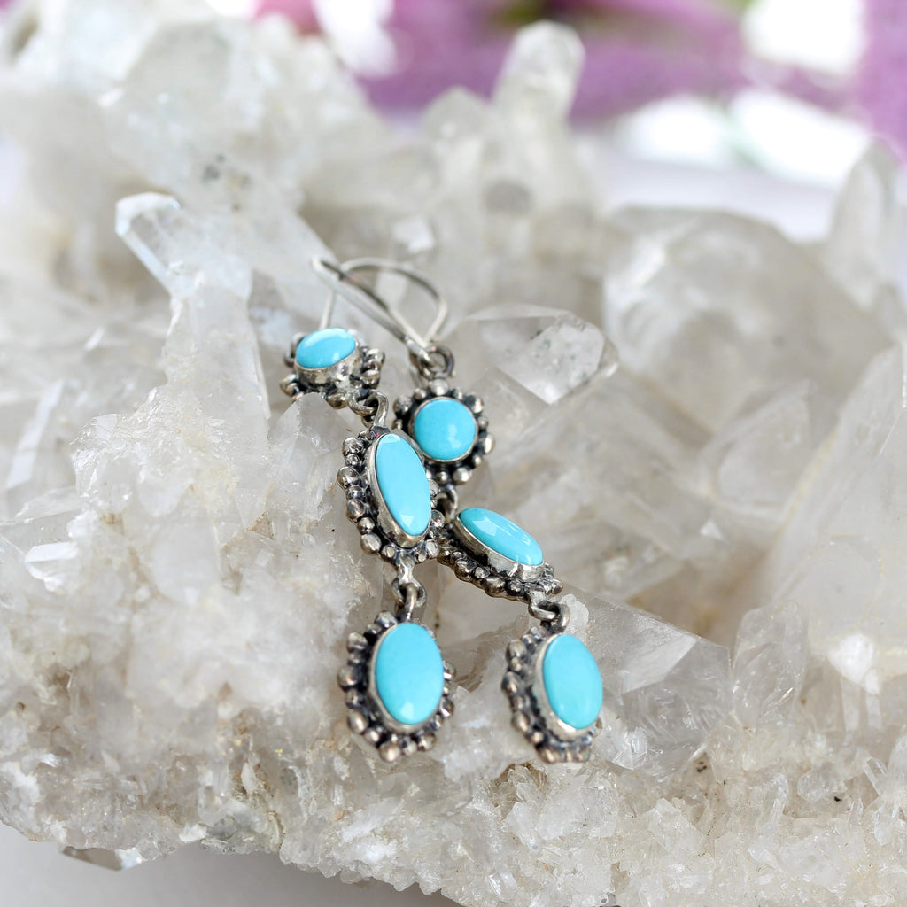 SLEEPING BEAUTY TURQUOISE Earrings Faceted 3 Stone Beauties