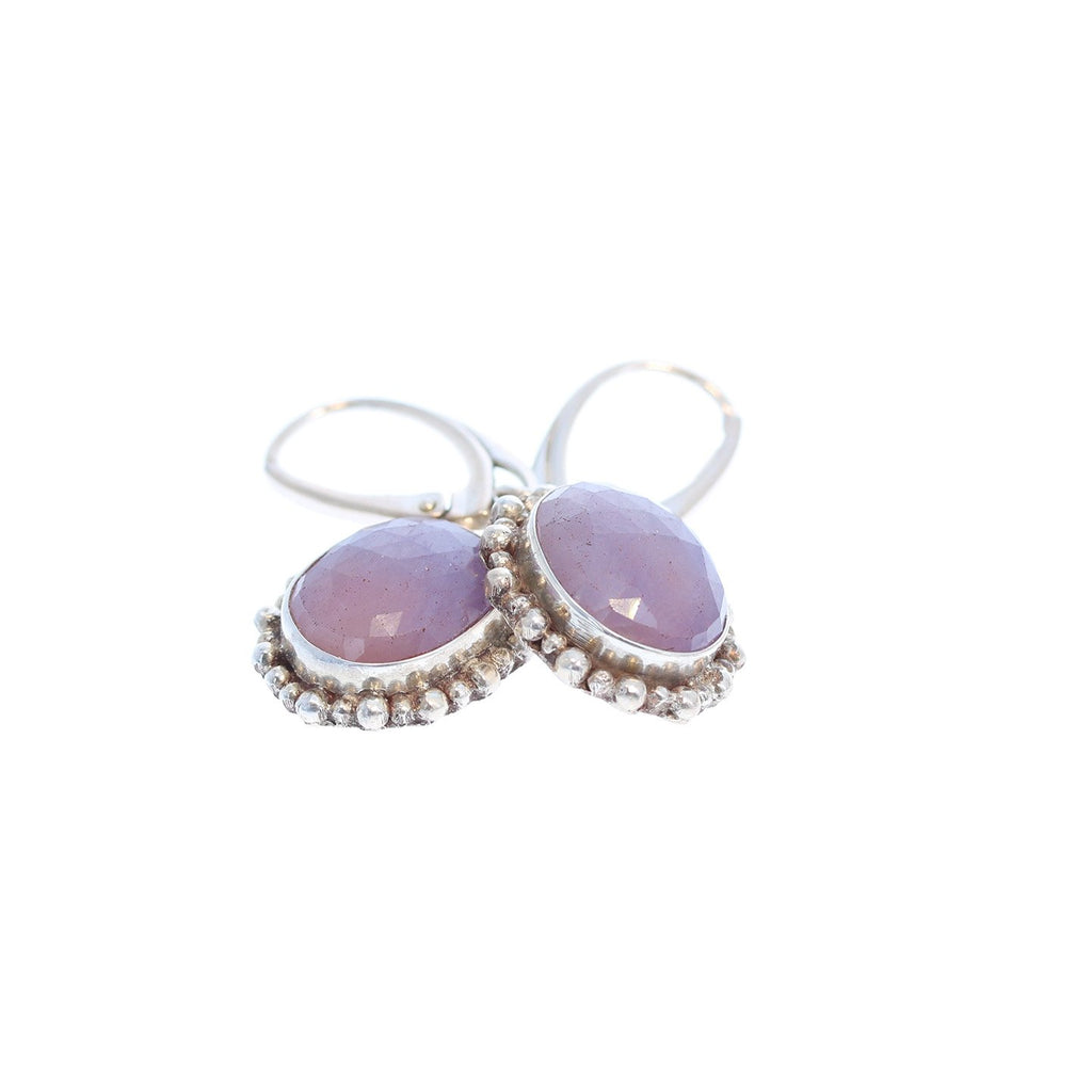 Sapphire Sterling Silver Earrings Faceted Pink