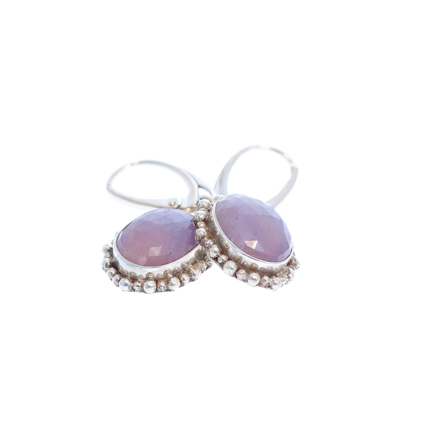 Sapphire Sterling Silver Earrings Faceted Pink
