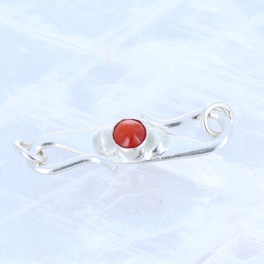 Mediterranean Coral Clasp S Shaped Sterling Silver 5.5mm Stone
