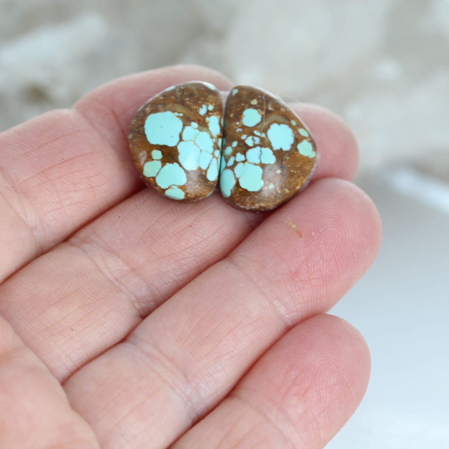 Nevada #8 Mine Turquoise Cabochon Earring Pair 23x16mm Sky Blue