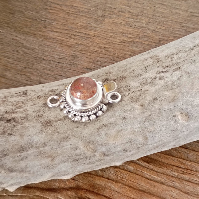Sparkling Sunstone Clasp Sterling 8mm Granulated Ball and Twist Wire Design
